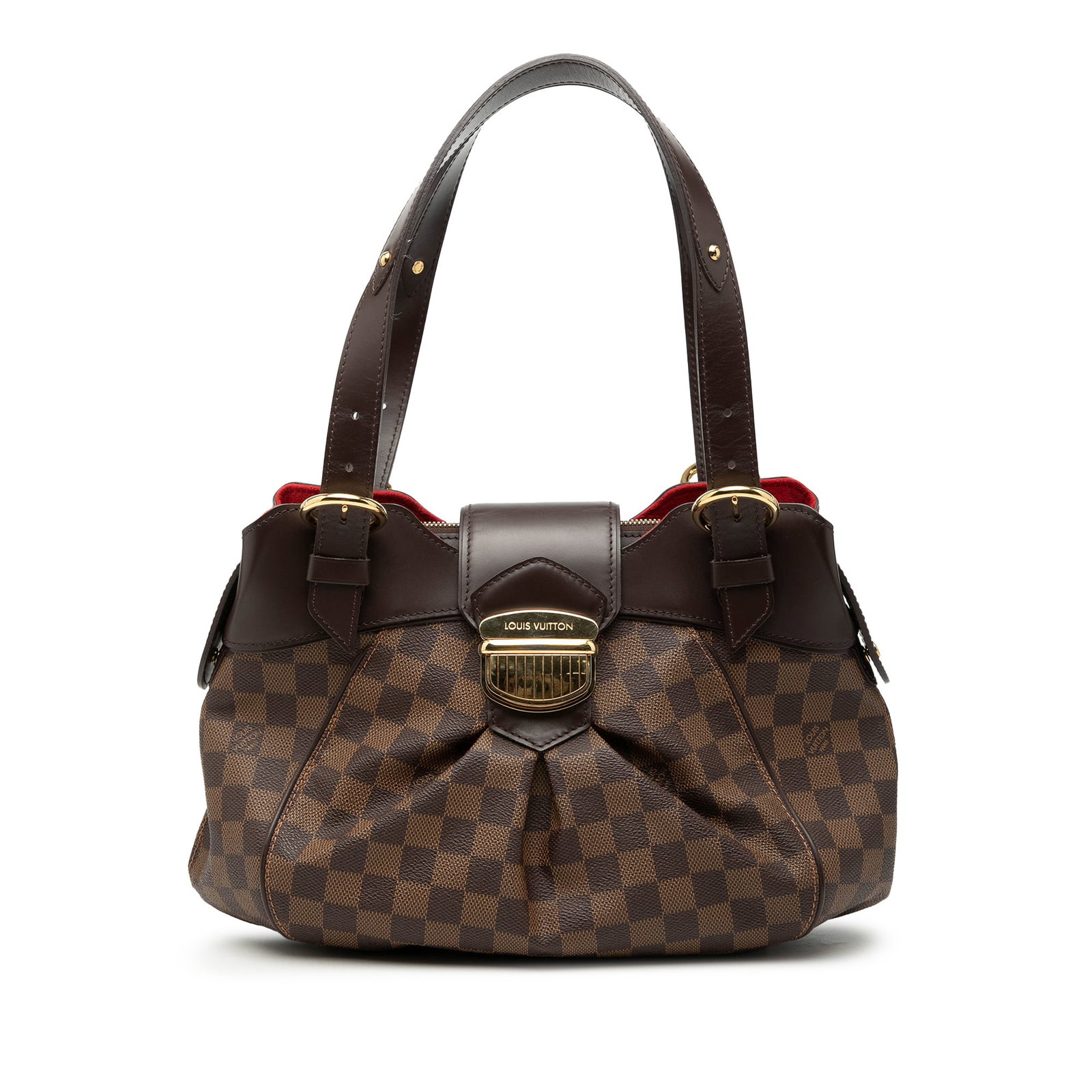 Louis Vuitton Sistina PM Bag Damier Ebene Canvas Brown: Louis Vuitton Sistina PM Bag Damier Ebene Canvas Brown The Louis Vuitton Damier Ebene Sistina PM features a damier canvas exterior with flat leather handles, a front strap with a push lock closure, in