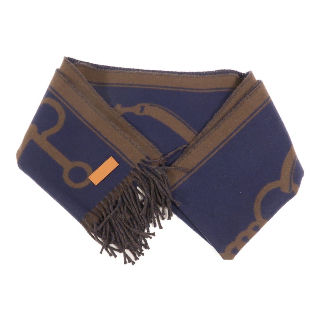 Hermes Cashmere Scarf Blue Brown 170cm x 30cm: Hermes Cashmere Scarf Blue Brown 170cm x 30cm A Hermes scarf in blue with blue/brown accents, made from cashmere. It measures 170 cm x 30 cm and comes with a storage box. Condition is AB, very good. S