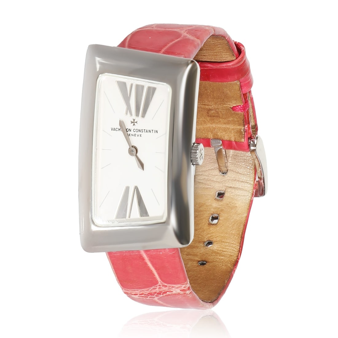 18K White Gold Women's Wristwatch Vacheron Constantin 1972 Cambree 25015 000G 9233: 18K White Gold Women's Wristwatch Vacheron Constantin 1972 Cambree 25015 000G 9233 Vacheron Constantin 1972 Cambree women's wrist watch in 18k white gold. It features a silver dial with Roman and stic