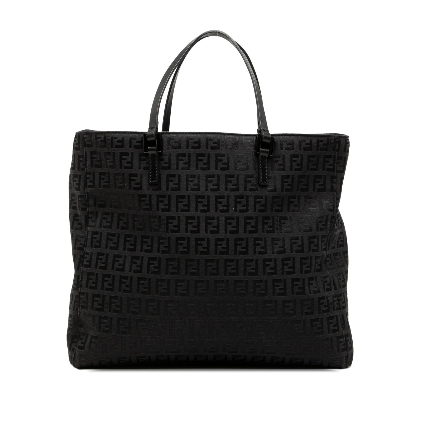 Fendi Zucchino Pattern Canvas Tote Bag with Leather Handles: Fendi Zucchino Pattern Canvas Tote Bag with Leather Handles This Fendi Zucchino Canvas Tote features a durable canvas body with flat leather handles, an open top design, and an interior zip compartmen