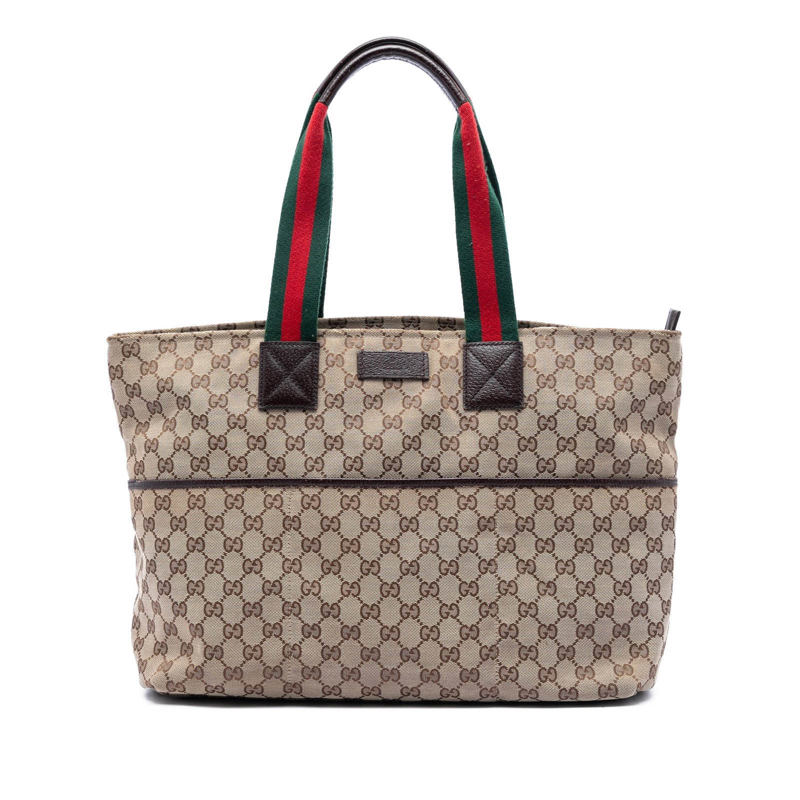 Gucci GG Canvas Web Zip Tote Bag Beige Leather Trim: Gucci GG Canvas Web Zip Tote Bag Beige Leather Trim Gucci GG Canvas Web Tote crafted with a canvas body and leather trim. The bag features flat web canvas shoulder straps, a top zip closure, exterior 