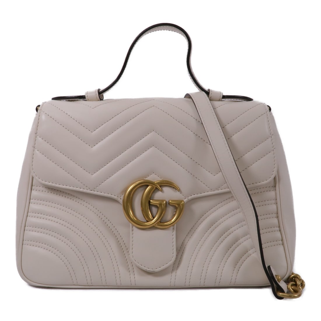 GUCCI GG Marmont 498110 Small 2Way Shoulder Bag White Calfskin: GUCCI GG Marmont 498110 Small 2Way Shoulder Bag White Calfskin GUCCI GG Marmont Small Chain 2Way Shoulder Bag in white calfskin leather, made in Italy. This regular-size women's bag features a 2-way s