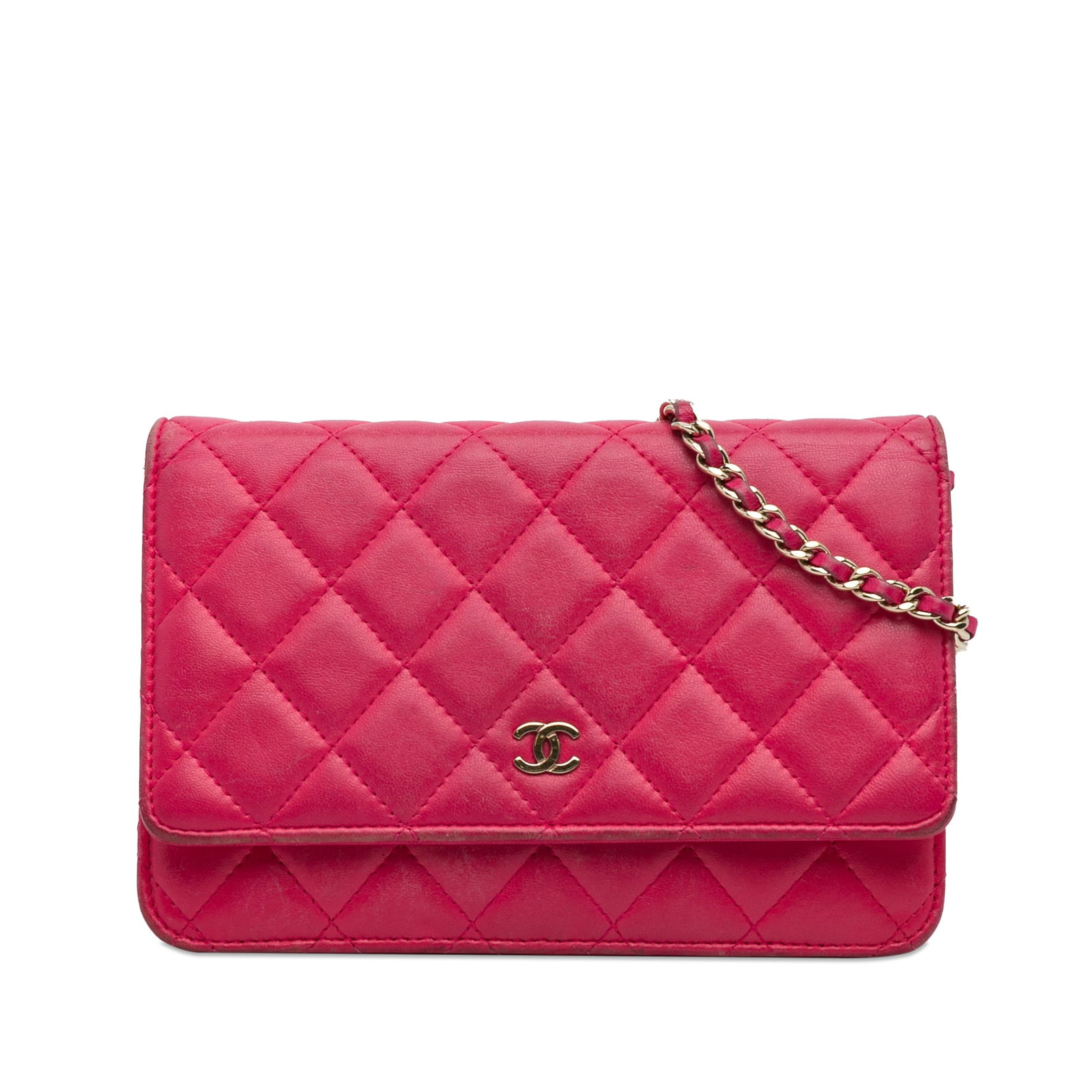Chanel Classic Lambskin Wallet on Chain Pink Leather Italy: Chanel Classic Lambskin Wallet on Chain Pink Leather Italy The Chanel Classic Lambskin Wallet on Chain is a luxurious accessory crafted from quilted lambskin leather, featuring a stylish leather woven