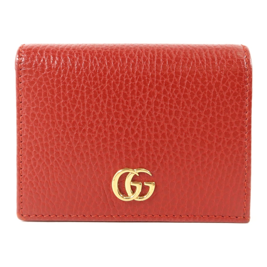 GUCCI GG Marmont Bi Fold Wallet 456126 Red Calfskin: GUCCI GG Marmont Bi Fold Wallet 456126 Red Calfskin A Gucci GG Marmont bi-fold wallet in red calfskin leather. It is a women's regular-size wallet made in Italy and features a hook button closure, fiv
