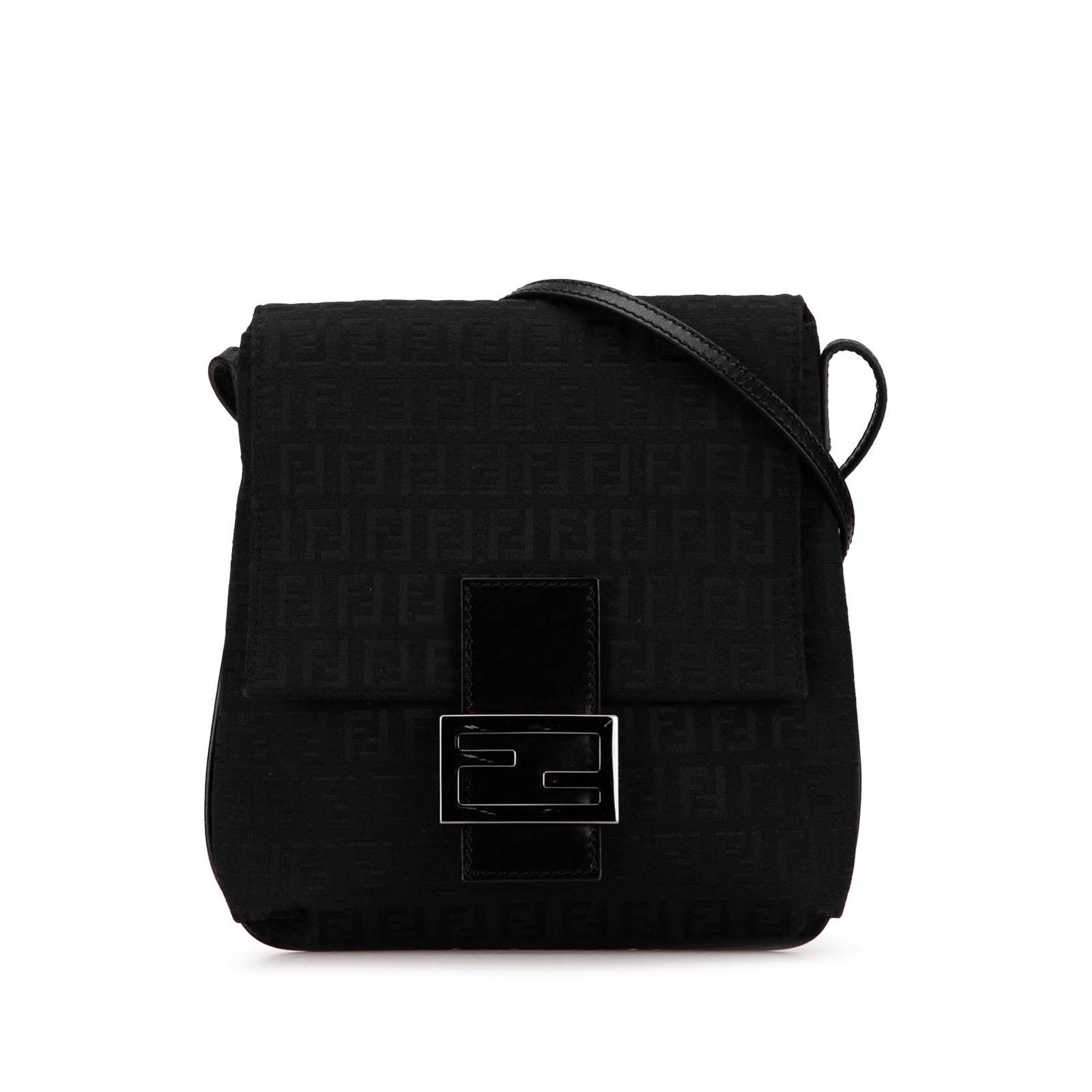 Fendi Zucchino Black Canvas Crossbody Bag with Adjustable Leather Strap: Fendi Zucchino Black Canvas Crossbody Bag with Adjustable Leather Strap This Fendi Zucchino Canvas Crossbody bag features a canvas body with a front flap secured by a magnetic snap closure, an adjusta