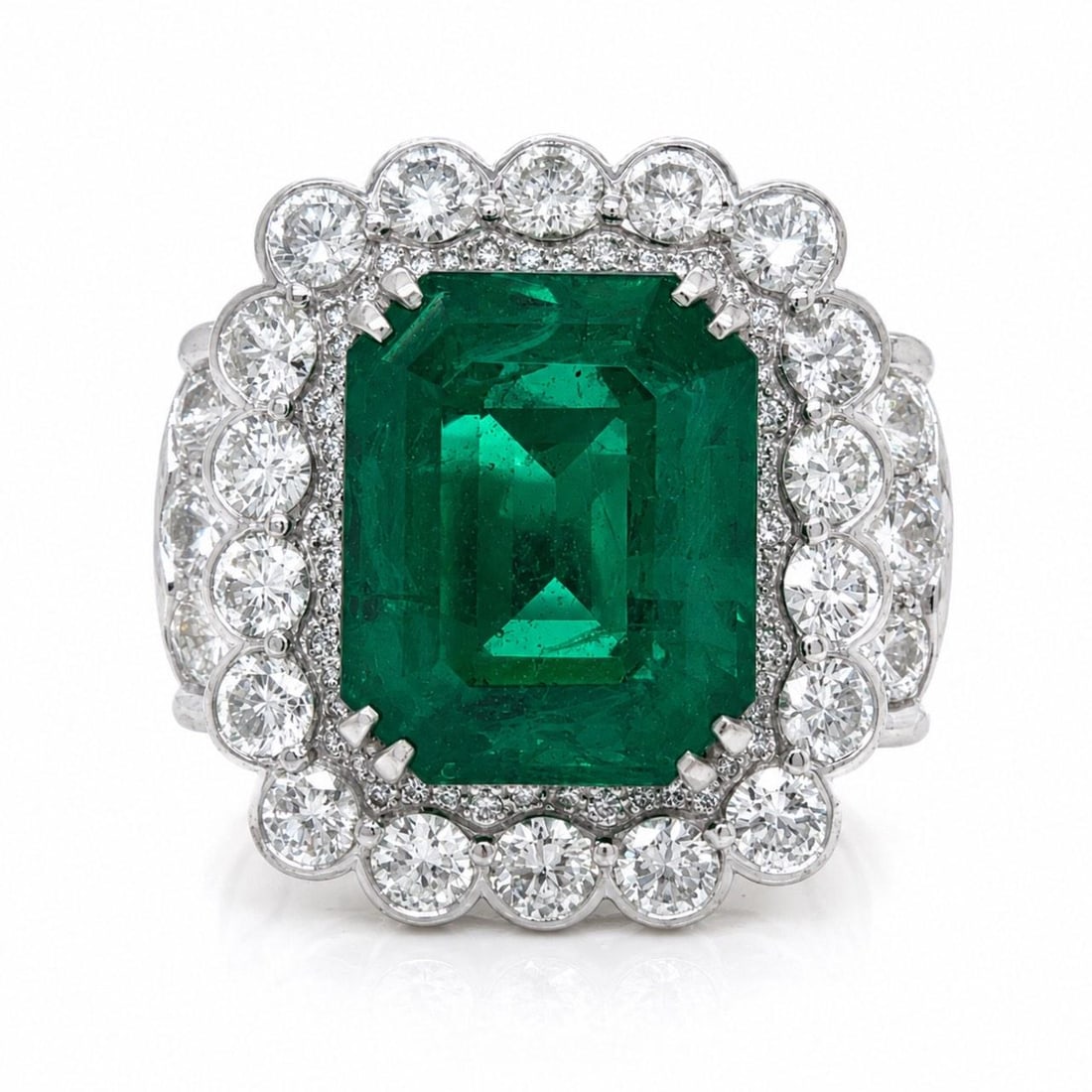 Synthetic Emerald Diamond Ring in 18K White Gold Size 6.5 (1 of 4)