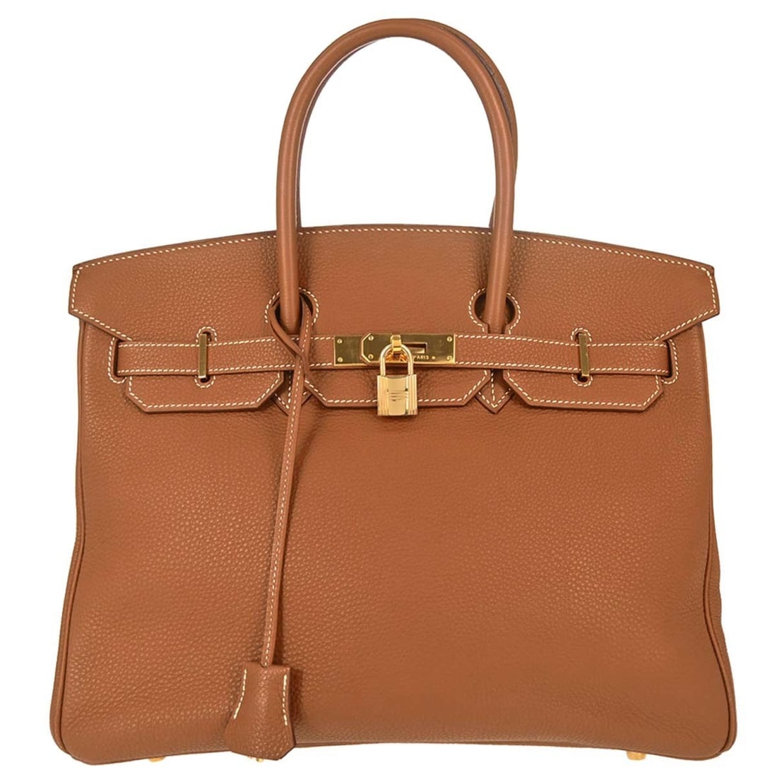 Hermes Birkin 35 Togo Leather Satchel Bag Brown: Hermes Birkin 35 Togo Leather Satchel Bag Brown Hermes Birkin 35 handbag in brown leather with a turnlock closure, double handles, and lock accent. It is a large satchel/top handle bag for women, made