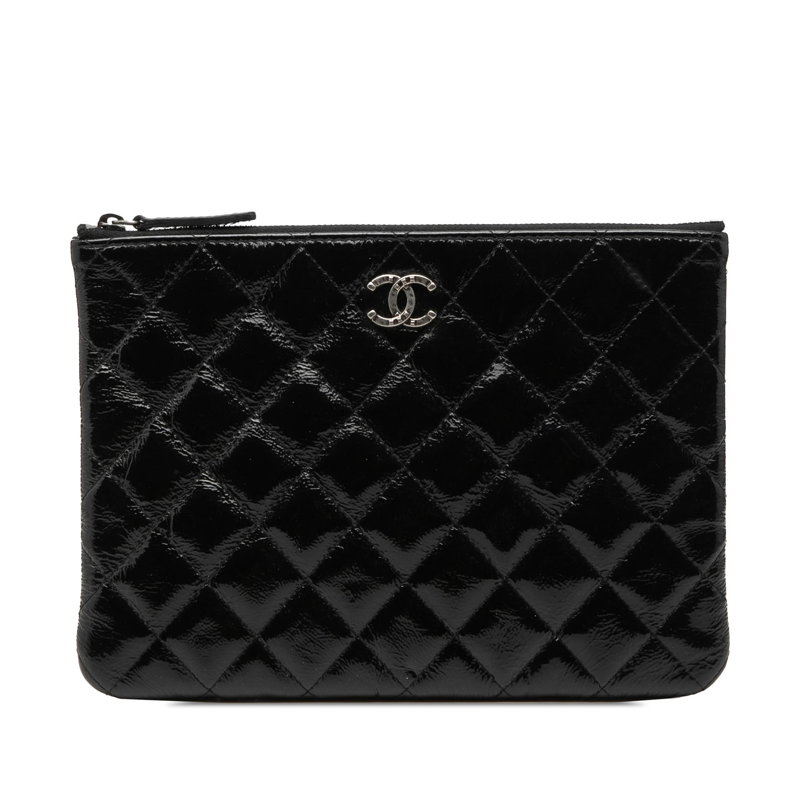 Chanel O Case Small Quilted Crinkled Patent Leather Clutch (1 of 7)