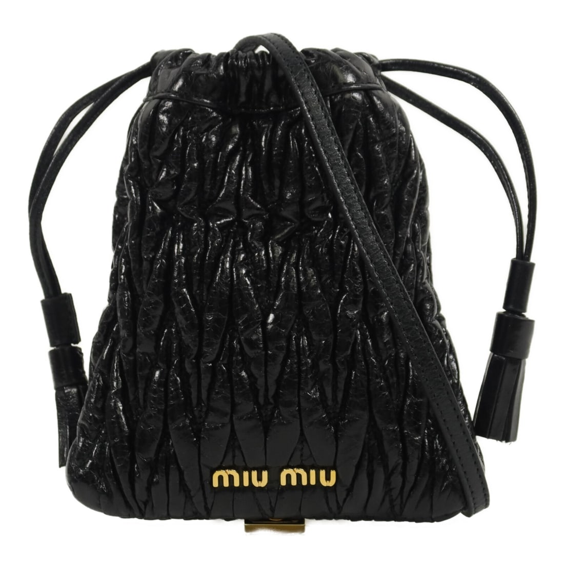 Black Lambskin Mini Shoulder Crossbody Bag Miu Miu Matelasse: Black Lambskin Mini Shoulder Crossbody Bag Miu Miu Matelasse This Miu Miu mini matelasse crossbody shoulder bag is crafted from black lambskin leather and features a flap-type exterior pocket. It come