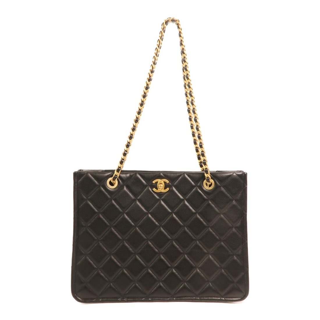 CHANEL Timeless CC Chain Tote Bag Black Quilted Calfskin GHW: CHANEL Timeless CC Chain Tote Bag Black Quilted Calfskin GHW A black CHANEL quilted Timeless CC Chain Tote Shoulder Bag in calfskin leather, featuring a chain shoulder strap and a turn-lock closure. T