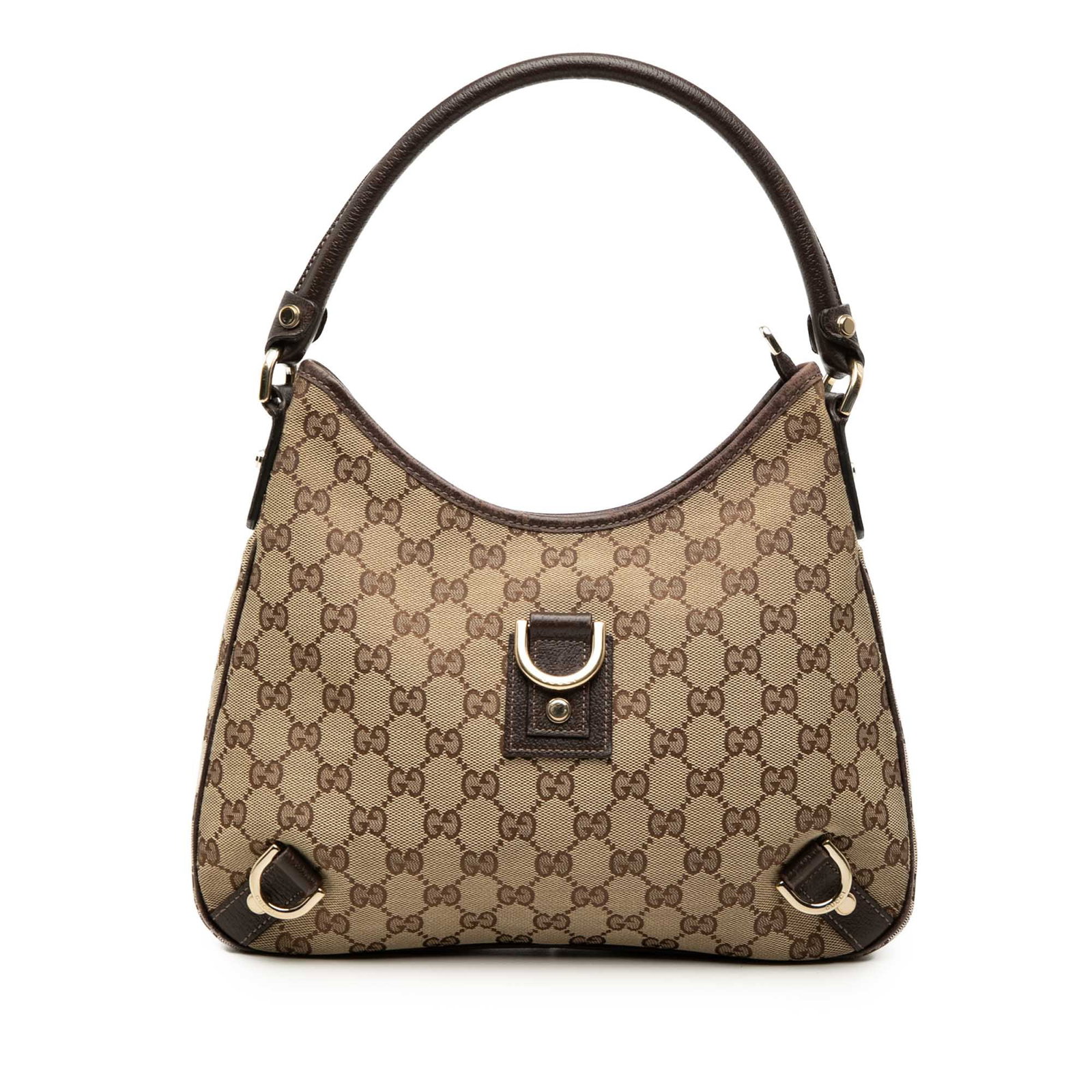 Gucci Abbey D Ring Shoulder Bag in Beige GG Canvas: Gucci Abbey D Ring Shoulder Bag in Beige GG Canvas Gucci GG Canvas Abbey D Ring Shoulder Bag in beige, made in Italy. It features a canvas body with leather trim, a rolled leather strap, a top zip clo