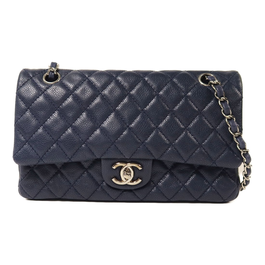 CHANEL A01112 Classic 25 Shoulder Bag Navy Blue Calfskin CC SHW: CHANEL A01112 Classic 25 Shoulder Bag Navy Blue Calfskin CC SHW CHANEL Classic 25 Chain Shoulder Bag in navy blue calfskin leather, model A01112. This women's shoulder bag is made in France and featur