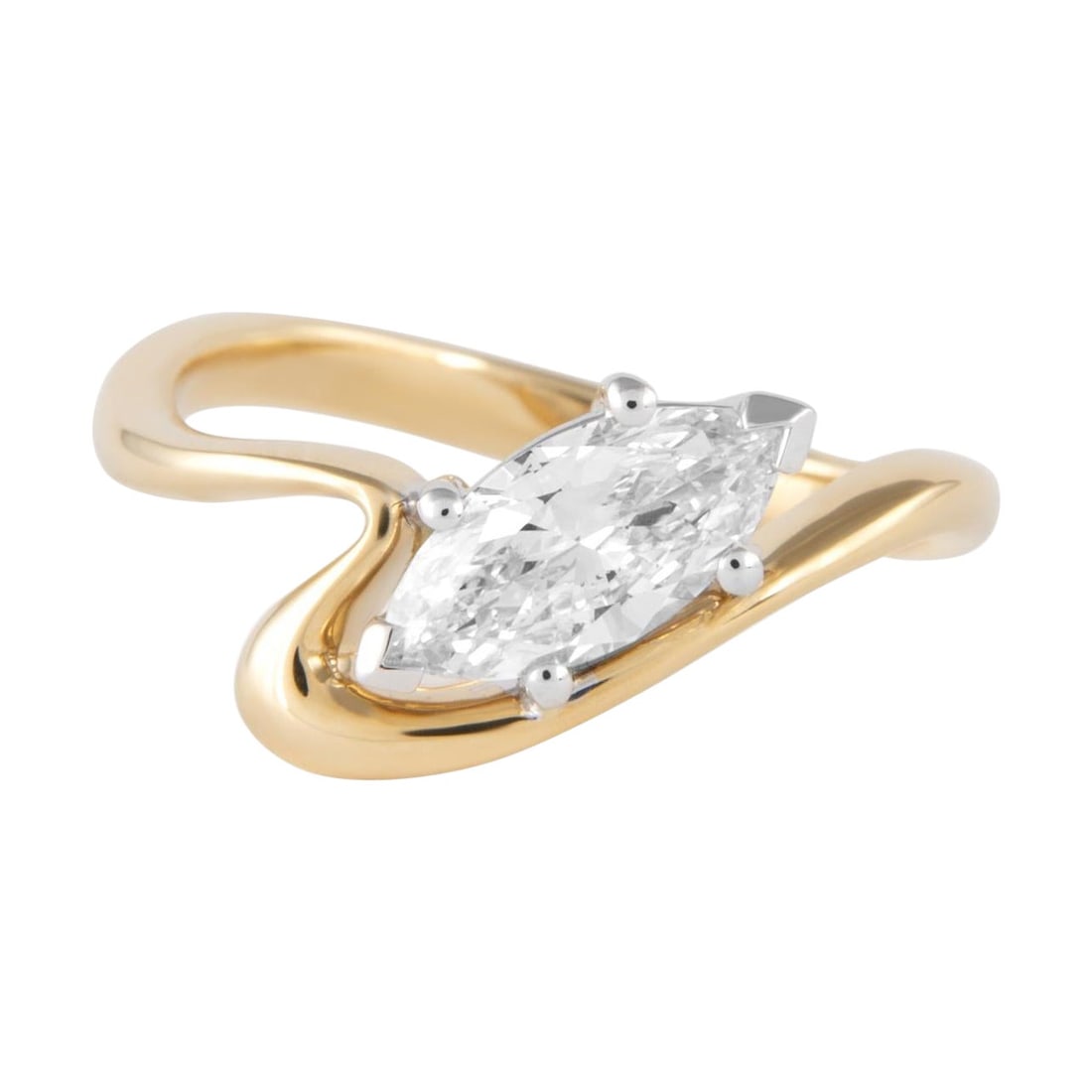 GIA 0.73ct Marquise Diamond Abstract Ring 18k Gold: GIA 0.73ct Marquise Diamond Abstract Ring 18k Gold Introducing a stunning GIA-certified 0.73ct Marquise Diamond Abstract Ring crafted in 18k gold. This contemporary piece features a brilliant marquise