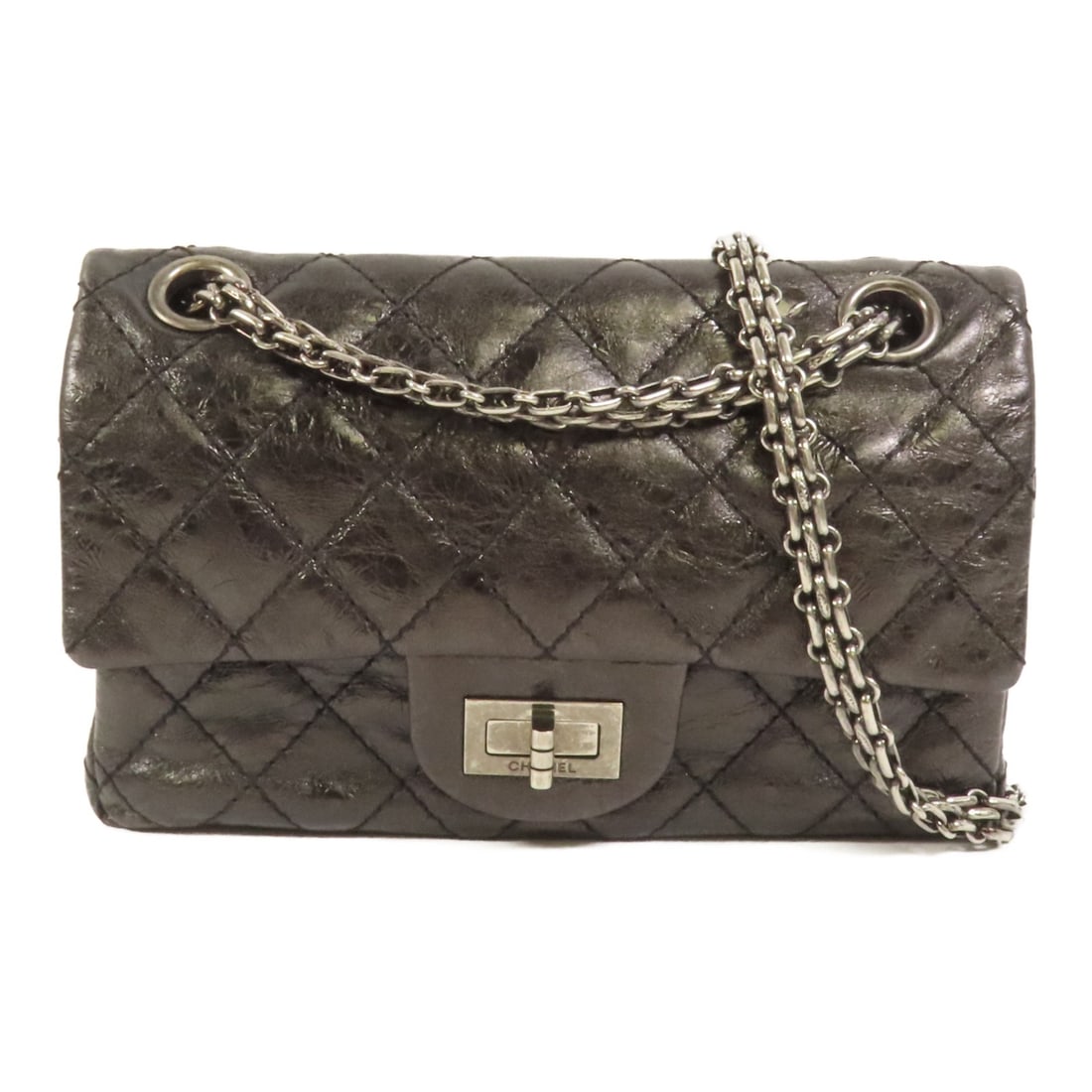 CHANEL 2.55 CC Chain Shoulder Bag Black Calfskin 20cm: CHANEL 2.55 CC Chain Shoulder Bag Black Calfskin 20cm CHANEL CC 2.55 shoulder bag in black calfskin leather with a black frame color. It features a turn lock closure, one outside open pocket, five ins