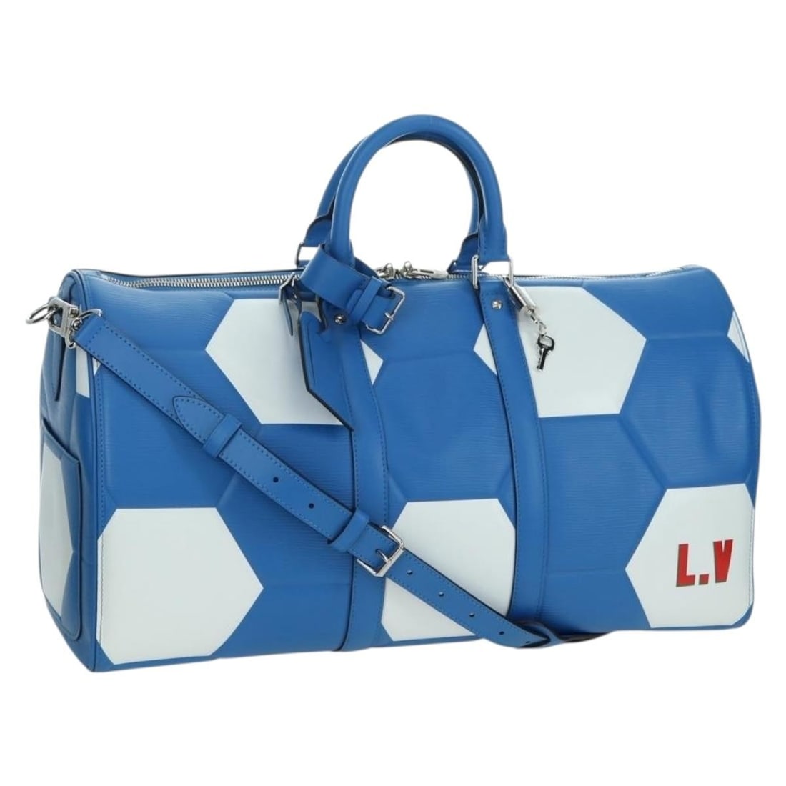 Louis Vuitton Keepall Bandouliere 50 Blue Epi Leather Boston Bag M52120: Louis Vuitton Keepall Bandouliere 50 Blue Epi Leather Boston Bag M52120 Louis Vuitton Keepall Bandouliere 50 bag in blue Epi leather, made in France. This Boston bag comes with a padlock, two keys, a 