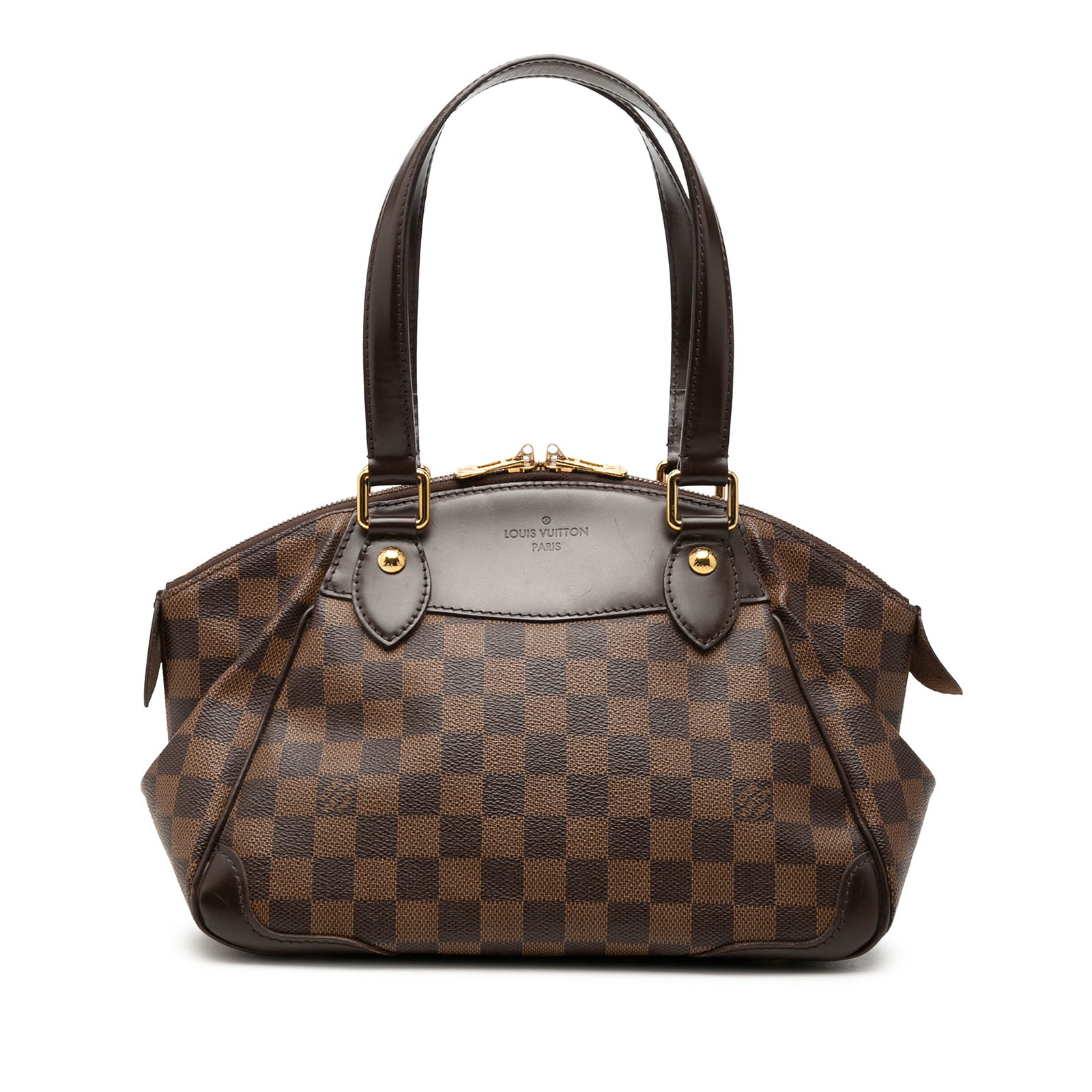 Louis Vuitton Verona PM Damier Ebene Handbag Brown Canvas: Louis Vuitton Verona PM Damier Ebene Handbag Brown Canvas The Louis Vuitton Damier Ebene Verona PM is a brown bag made in France with a damier canvas body, flat leather top handles, a top zip closure,