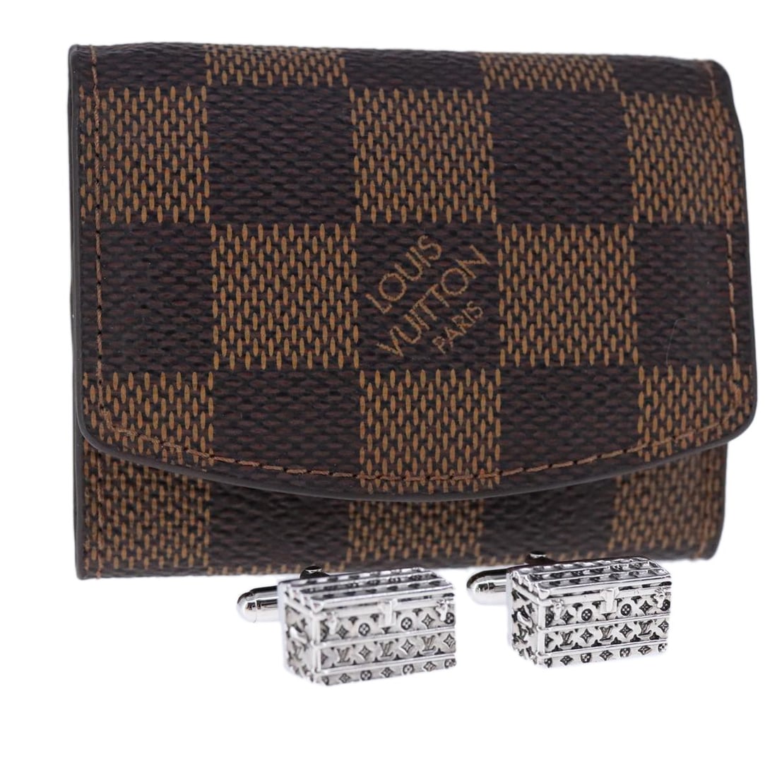 Louis Vuitton PB0181 Damier Ebene Silver Cuff Case France: Louis Vuitton PB0181 Damier Ebene Silver Cuff Case France Louis Vuitton cuff case in Damier Ebene canvas with silver-tone accents. Made in France, this item is listed in AB very good condition and mea