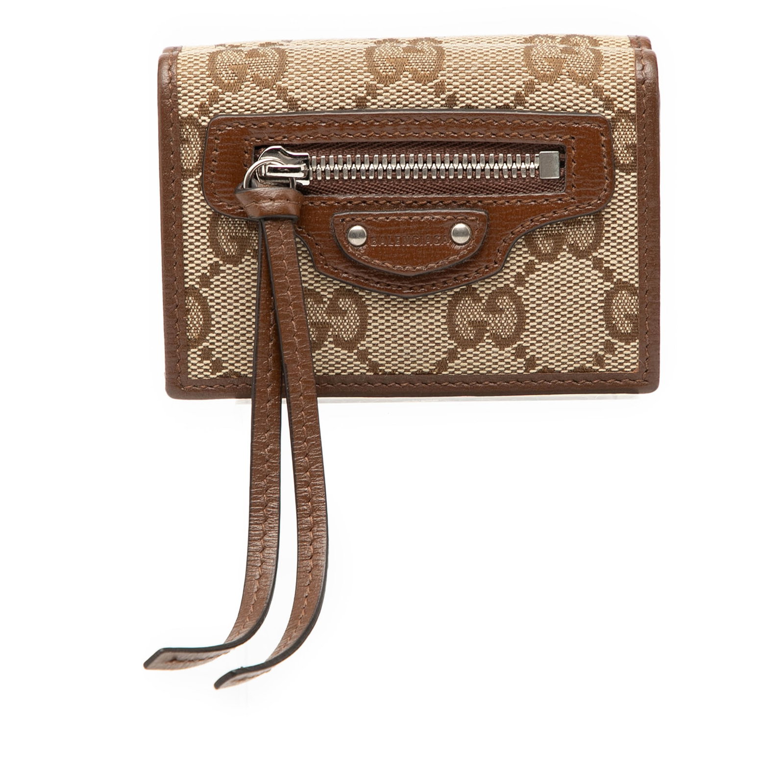Balenciaga GG Canvas Wallet from Gucci Hacker Project Collection: Balenciaga GG Canvas Wallet from Gucci Hacker Project Collection This wallet from the Gucci Balenciaga The Hacker Project collection features a canvas body with leather trim, a flap secured by a snap 