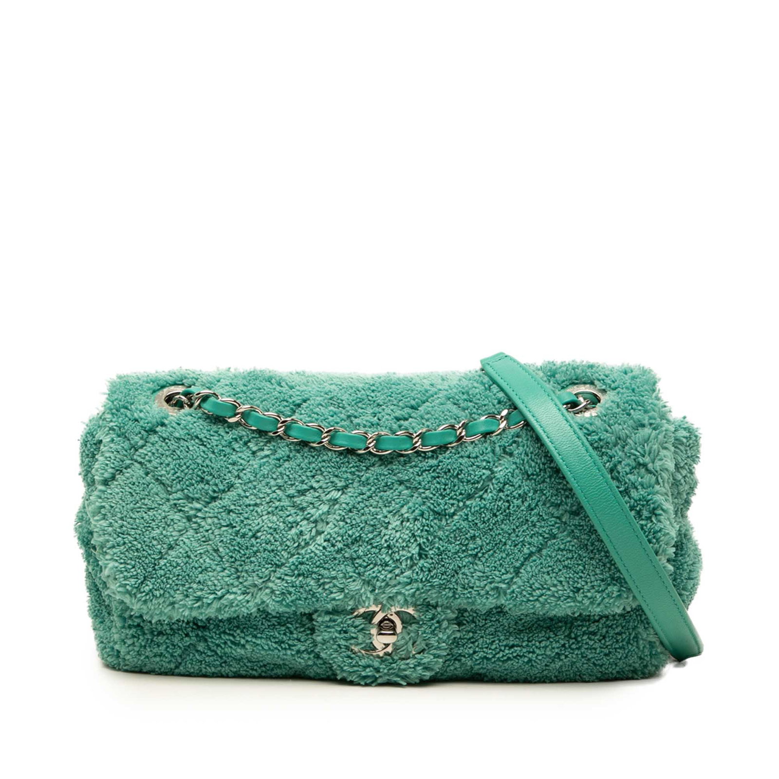 Chanel Coco Beach Medium Quilted Terry Cloth Flap Bag Green (1 of 6)