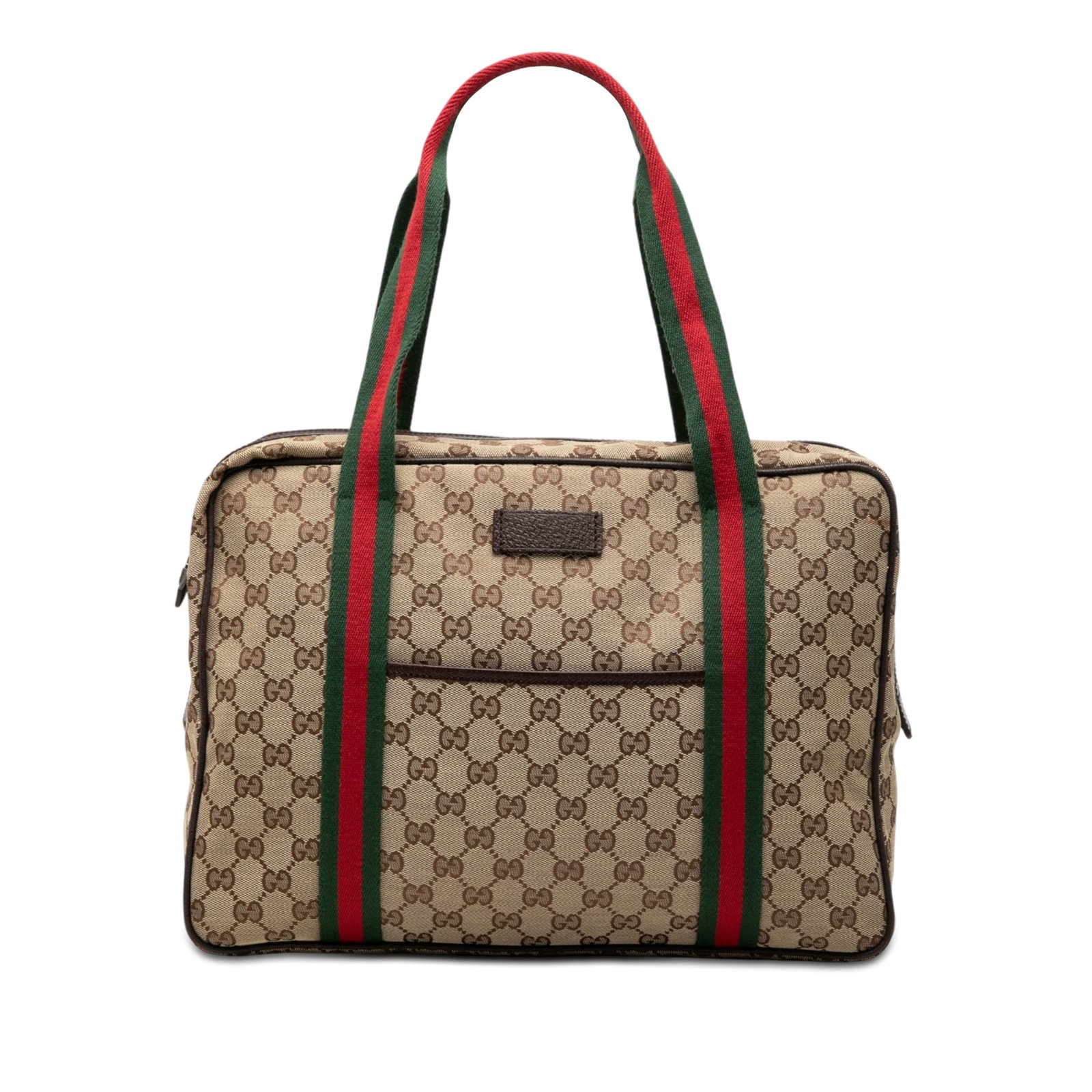 Gucci GG Canvas Web Briefcase Beige Fabric Leather Trim: Gucci GG Canvas Web Briefcase Beige Fabric Leather Trim A Gucci business bag made in Italy, featuring a canvas body with leather trim, flat handles, a top zip closure, an exterior front slip pocket, a