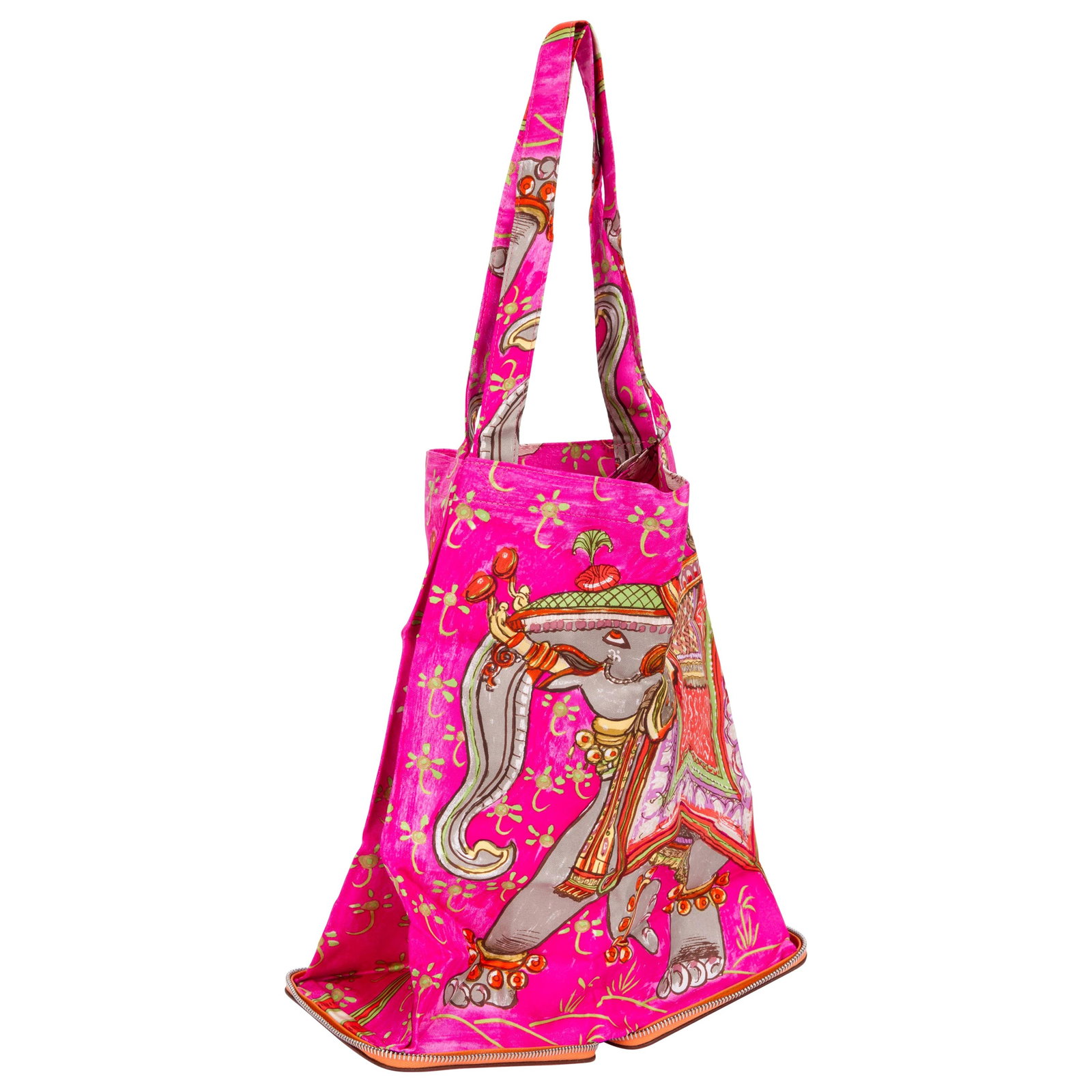 Hermes Hot Pink Indian Pattern Chevre Leather Tote Bag: Hermes Hot Pink Indian Pattern Chevre Leather Tote Bag Introducing the exquisite Hermes Orange Hot Pink Silky Pop Bag, a stunning tote designed for the modern fashionista. This eco-friendly tote is cr