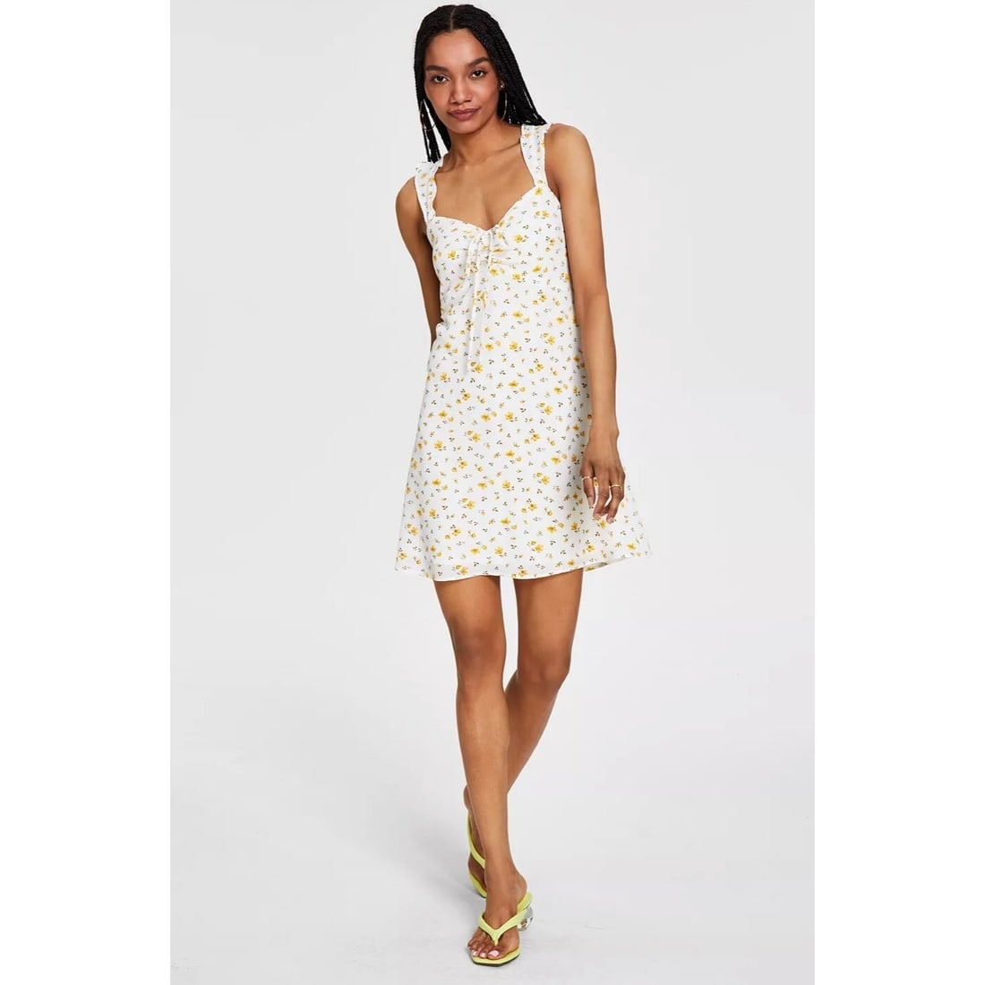 Bar III XL Floral Tie-Front A-Line Dress Beige Ruffle Trim (1 of 5)