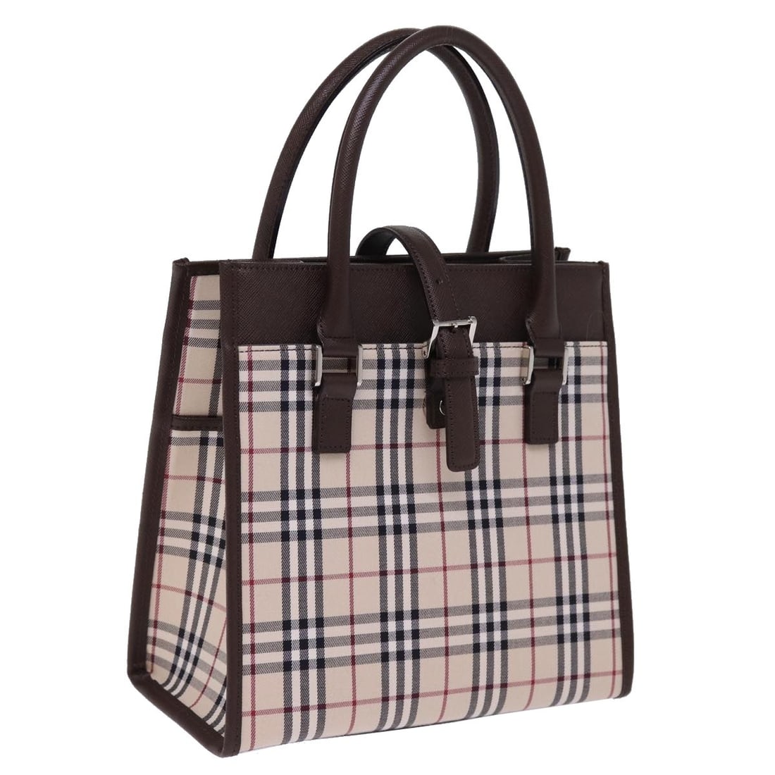 Burberry Nova Check Beige Nylon Canvas Handbag: Burberry Nova Check Beige Nylon Canvas Handbag Burberry Nova Check hand bag in beige nylon canvas. The bag measures approximately 23 cm W x 23 cm H x 11 cm D, with a handle drop of approximately 16 cm