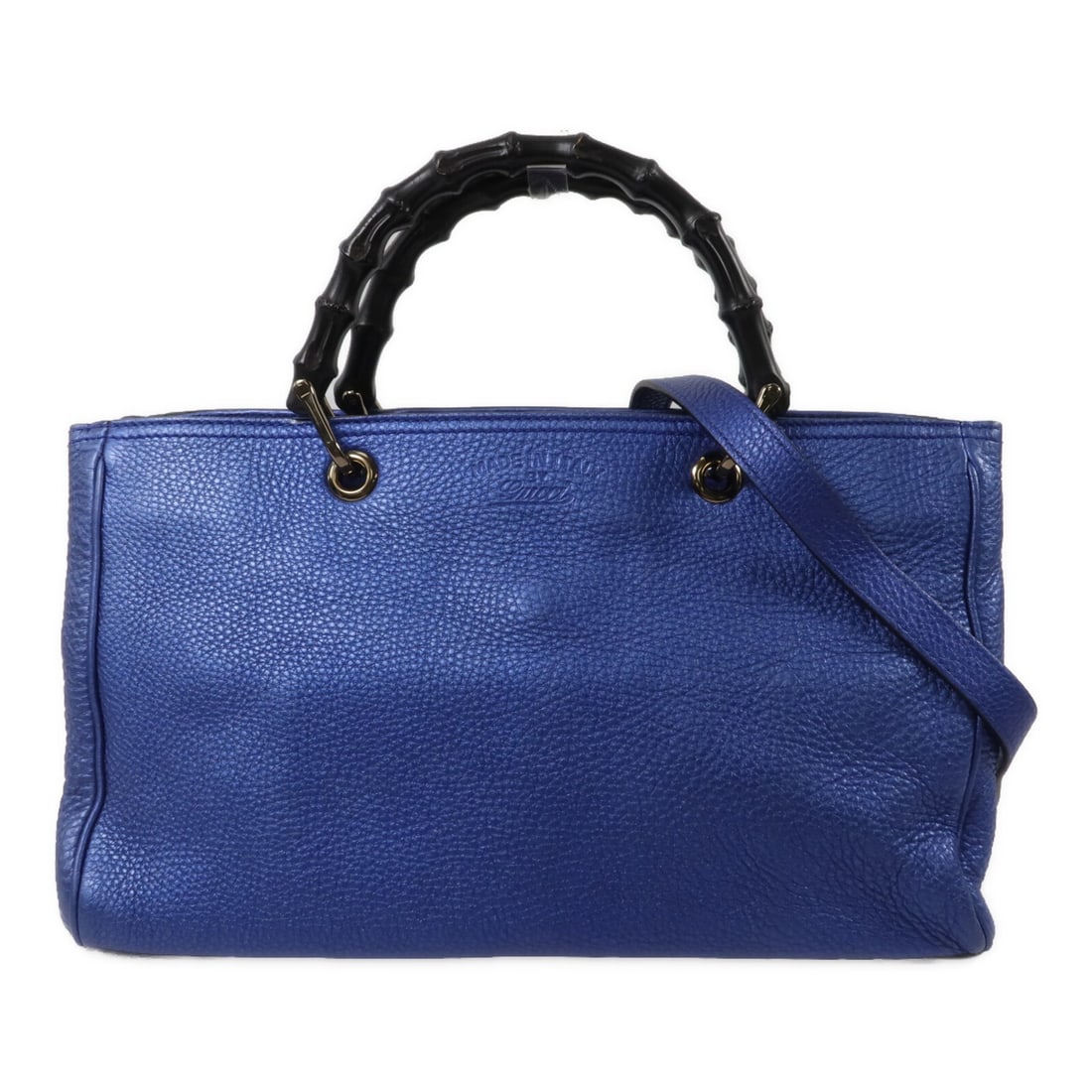 Gucci Bamboo Shopper 2Way Shoulder Bag Blue Calfskin 323660 (1 of 18)