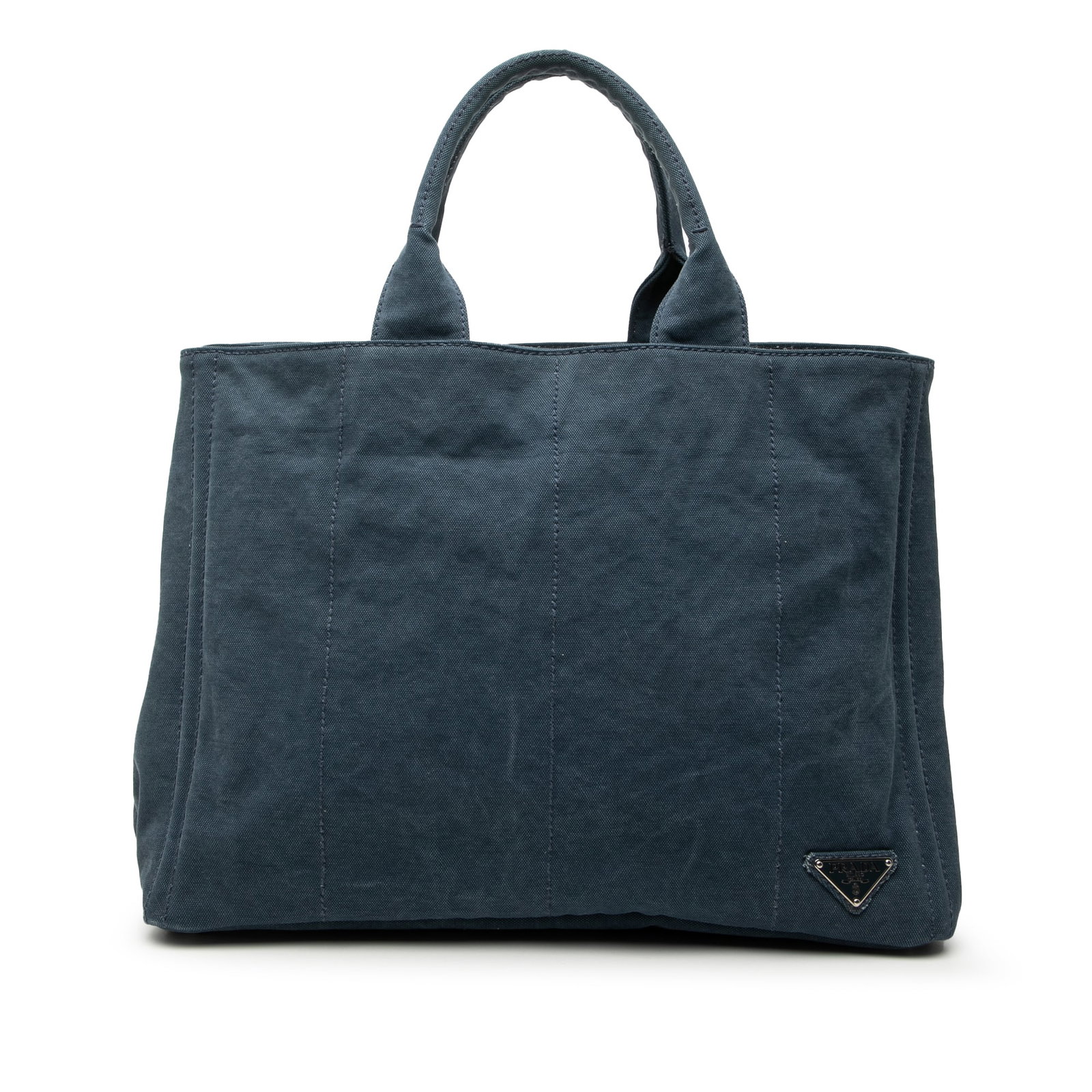 Prada Blue Denim Fabric Tote Bag with Interior Zip Pocket: Prada Blue Denim Fabric Tote Bag with Interior Zip Pocket This Prada Denim Tote features a blue fabric body with rolled handles and an open top design. The spacious interior includes a zip pocket for 