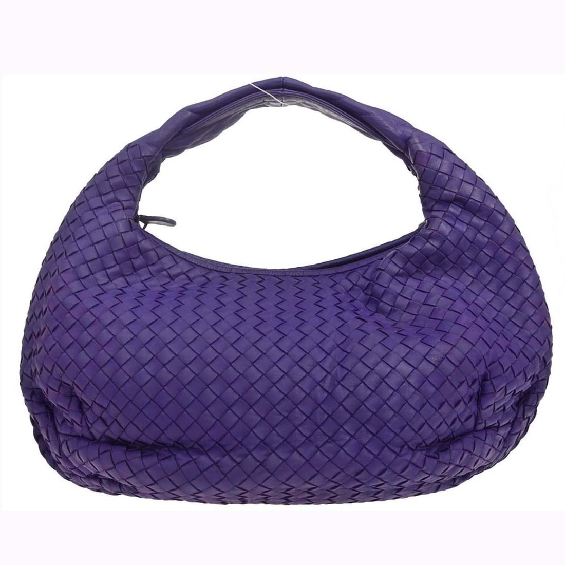 Bottega Veneta Intrecciato Purple Lambskin Hobo Bag with Mirror: Bottega Veneta Intrecciato Purple Lambskin Hobo Bag with Mirror This Bottega Veneta hobo handbag is crafted in purple lambskin with the Intrecciato pattern and a leather top handle. It features inner 