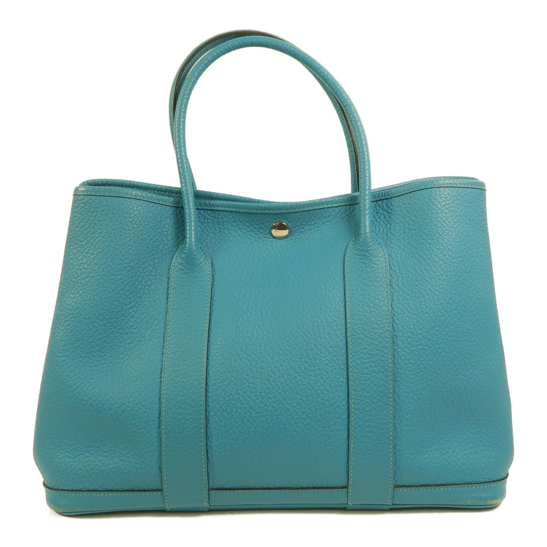 Hermes Garden Party PM Taurillon Clemence Leather Handbag PHW Turquoise Blue: Hermes Garden Party PM Taurillon Clemence Leather Handbag PHW Turquoise Blue Hermes Garden Party PM handbag in Taurillon Clemence leather and calfskin (cowhide), presented in turquoise and blue. This 