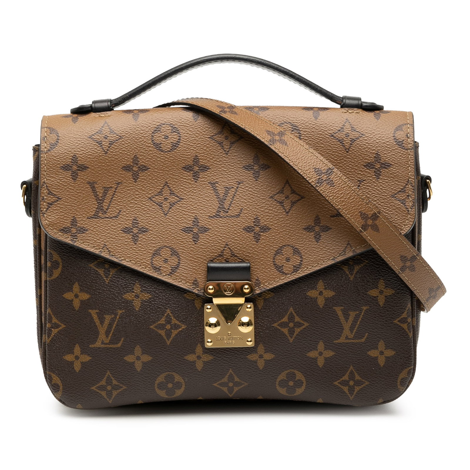 Louis Vuitton Pochette Metis Monogram Reverse Canvas Shoulder Bag: Louis Vuitton Pochette Metis Monogram Reverse Canvas Shoulder Bag The Louis Vuitton Monogram Reverse Pochette Metis showcases the iconic monogram canvas in a stylish reverse colorway. It is designed w