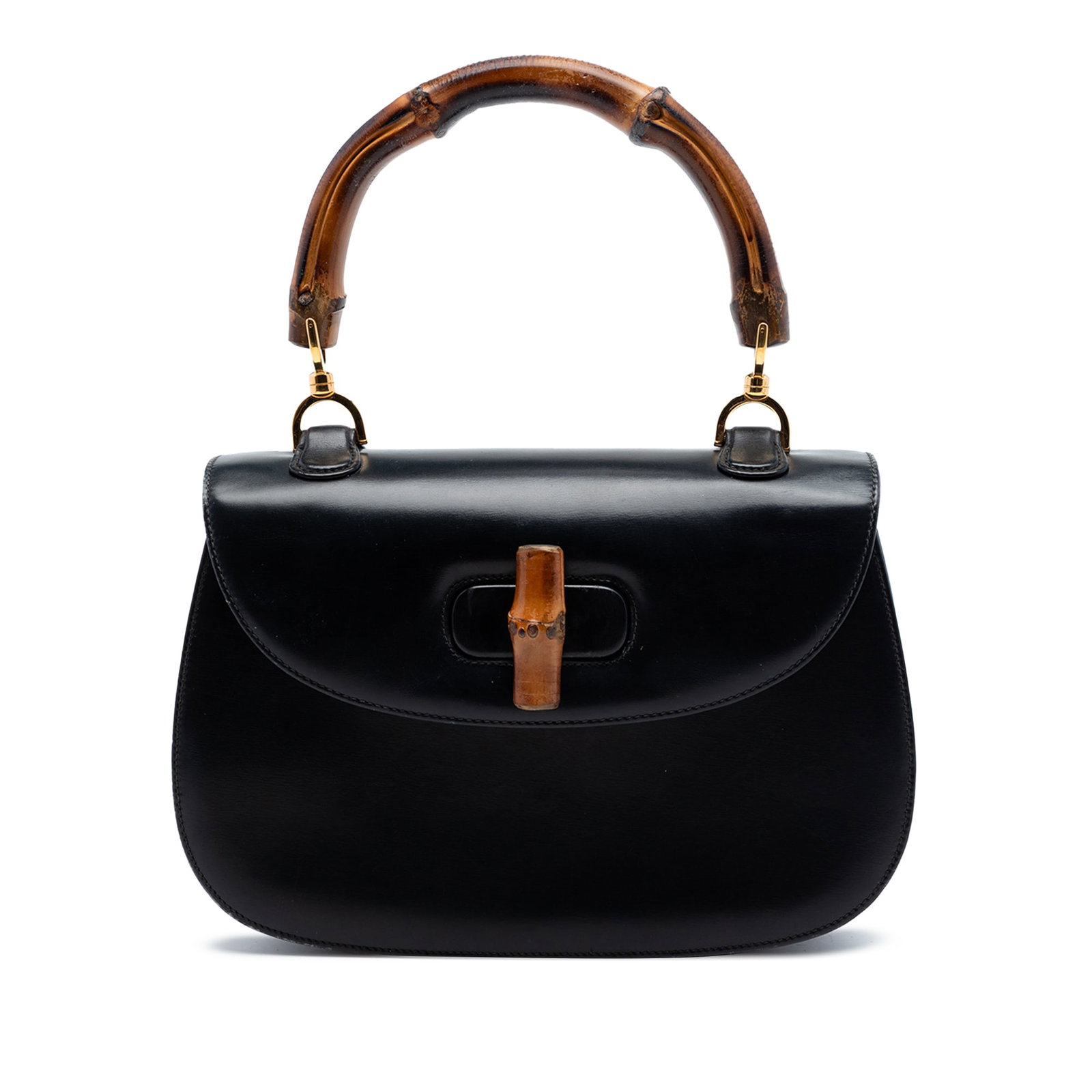 Gucci Bamboo Top Handle Satchel Small Black Calfskin Leather (1 of 6)