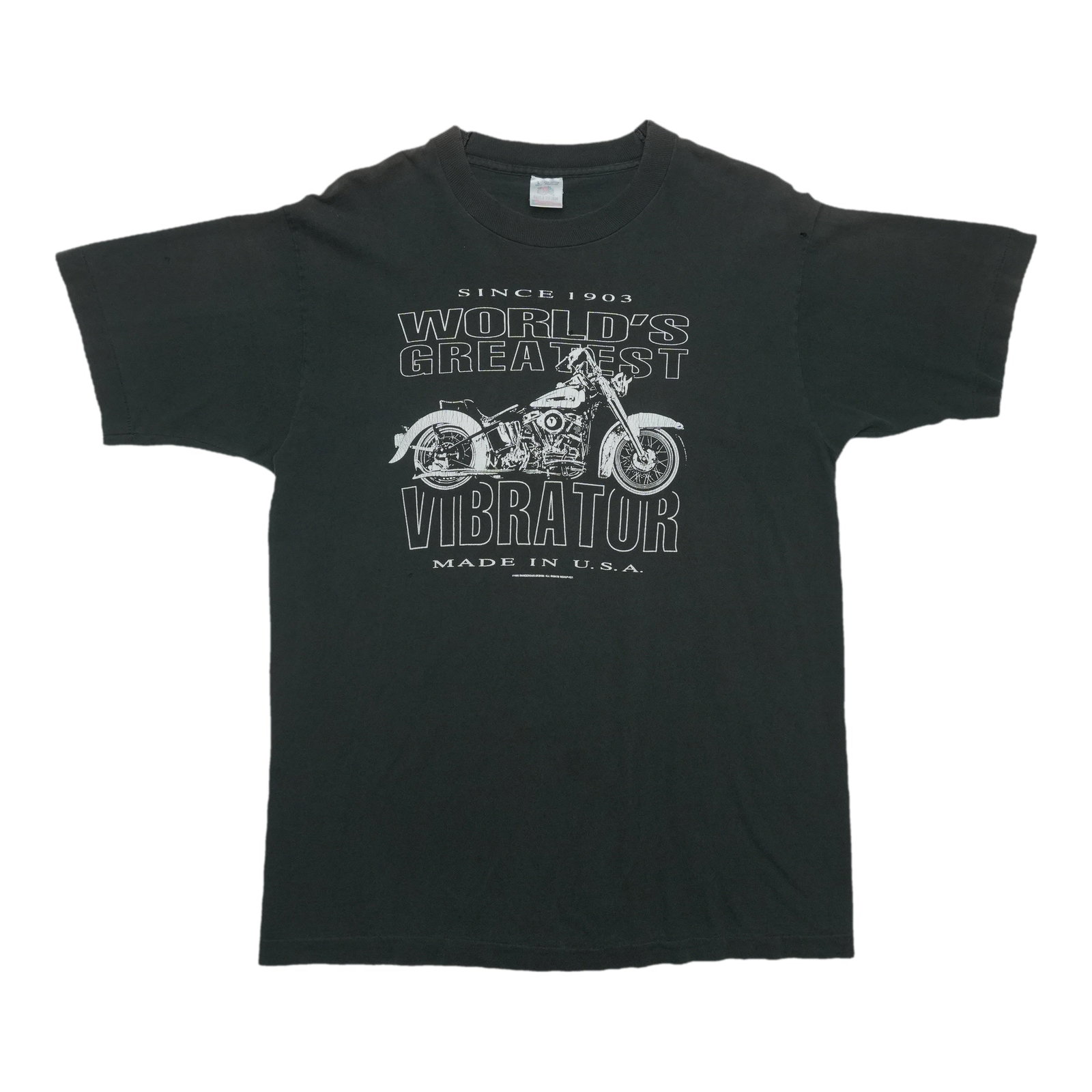 Vintage 1994 Harley Davidson Black Cotton Graphic Tee Large: Vintage 1994 Harley Davidson Black Cotton Graphic Tee Large This is an original vintage 1994 Harley Davidson 'Worlds Greatest Vibrator' shirt. It is not a modern reproduction and features a classic bl
