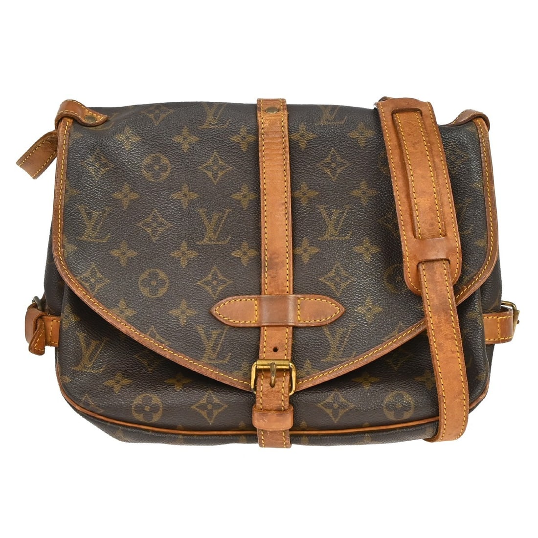 Louis Vuitton Saumur 30 Monogram Shoulder Bag M42256 Brown: Louis Vuitton Saumur 30 Monogram Shoulder Bag M42256 Brown Vintage Louis Vuitton Saumur 30 messenger shoulder bag in brown Monogram canvas and leather, made in France. It features a buckle flap closur
