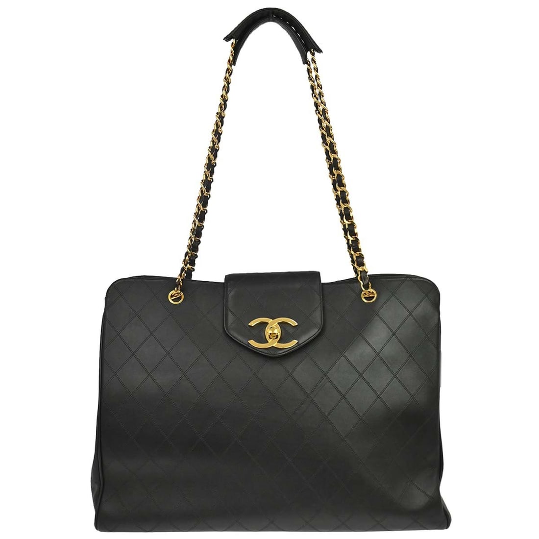 CHANEL Supermodel Black Lambskin Tote Shoulder Bag: CHANEL Supermodel Black Lambskin Tote Shoulder Bag This Chanel Supermodel shoulder bag is crafted in black lambskin leather and presented in a tote style with a logo accent. It is an extra large women