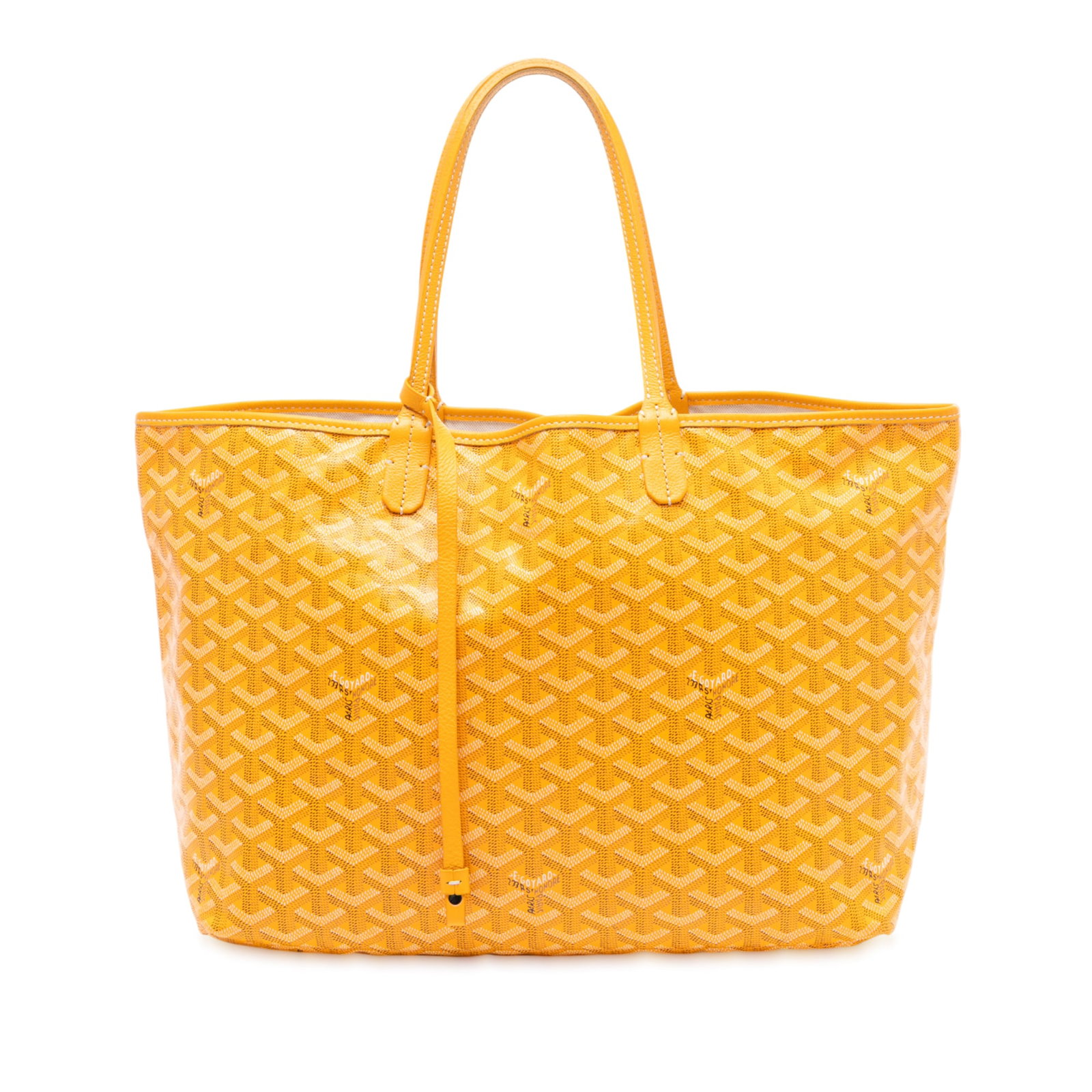 Goyard Saint Louis PM Tote in Yellow Goyardine Canvas with Leather Handles: Goyard Saint Louis PM Tote in Yellow Goyardine Canvas with Leather Handles The Goyardine Saint Louis PM is a stylish tote featuring a coated canvas body with flat leather handles and an open top desig
