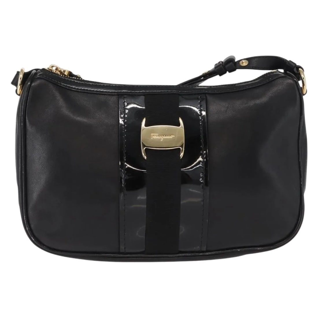 Black Leather Shoulder Bag Salvatore Ferragamo Vala (1 of 18)