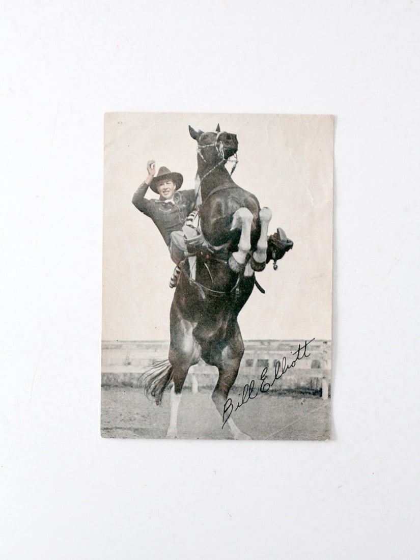 Vintage 1940s Wild Bill Elliott Film Still with Signature: Vintage 1940s Wild Bill Elliott Film Still with Signature This vintage promotional film still features Wild Bill Elliott, a prominent western movie star from the 1930s to 1950s. The print, originating