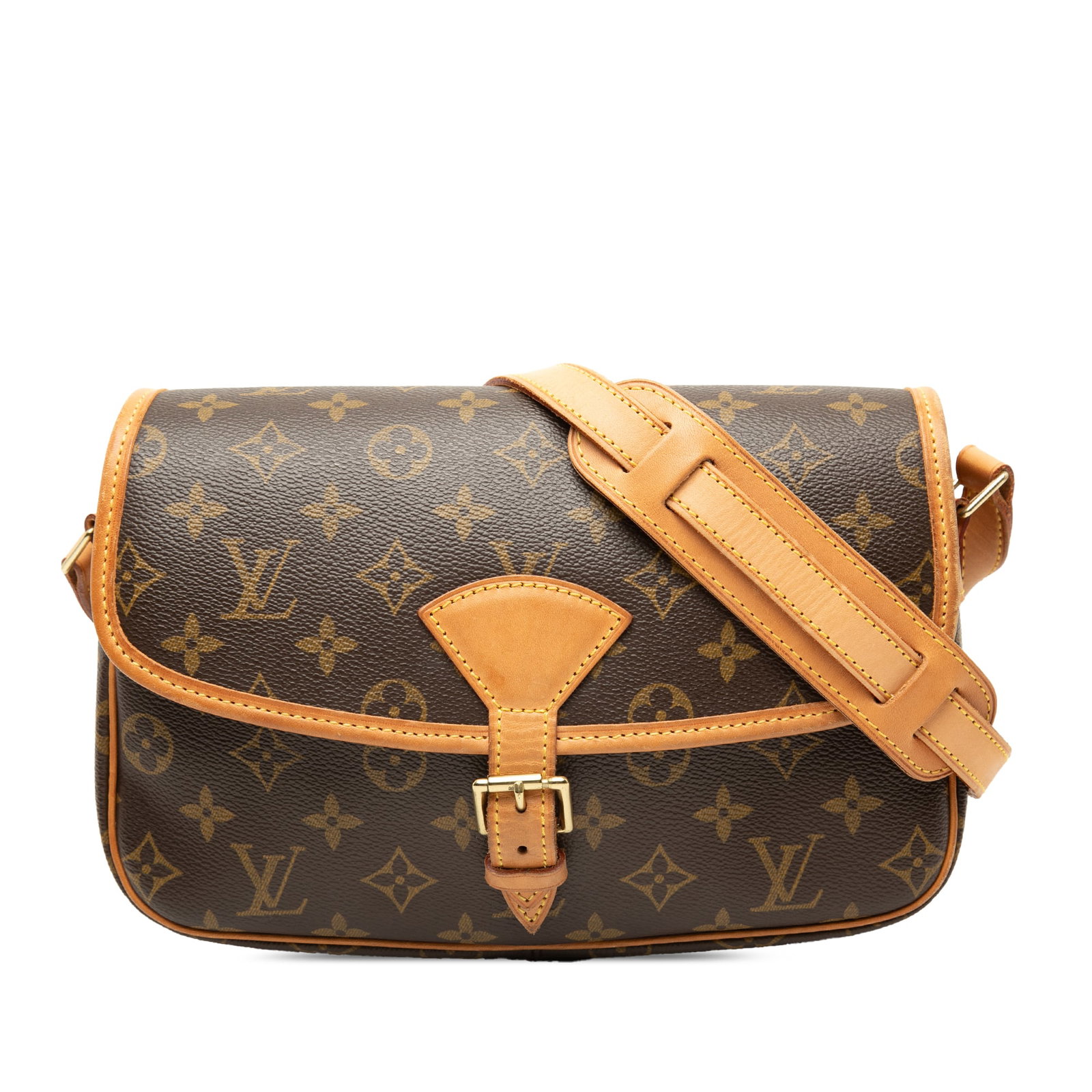 Louis Vuitton Sologne Monogram Canvas Shoulder Bag: Louis Vuitton Sologne Monogram Canvas Shoulder Bag Louis Vuitton Monogram Sologne shoulder bag in brown monogram canvas with vachetta leather trim. It features an adjustable flat strap with a shoulder