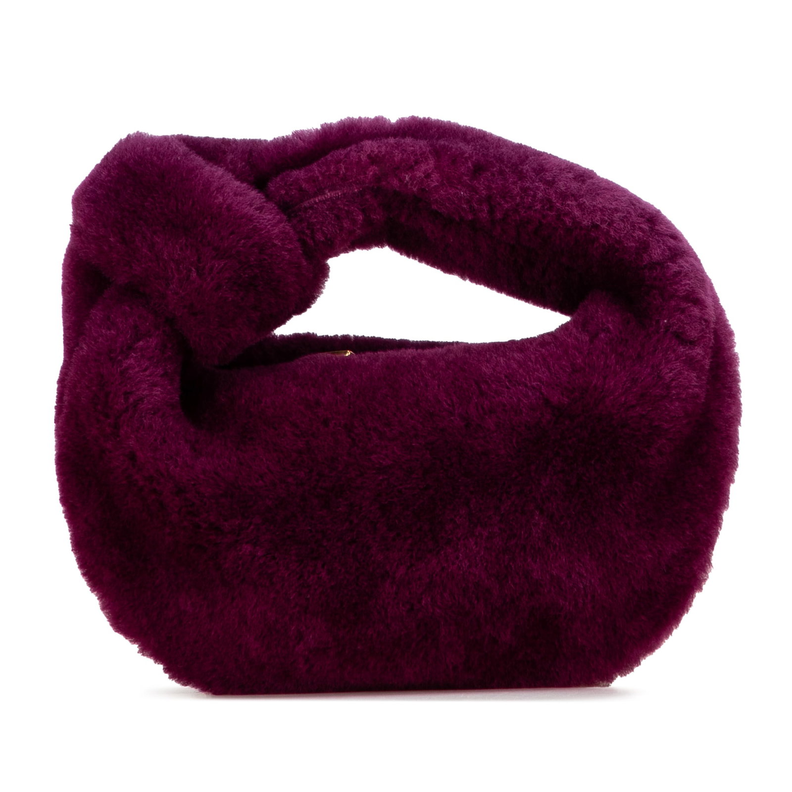 Bottega Veneta Mini Shearling Jodie Purple Bag: Bottega Veneta Mini Shearling Jodie Purple Bag The Bottega Veneta Mini Shearling Jodie is a stylish bag that showcases a luxurious shearling body complemented by a knotted shearling handle. It feature