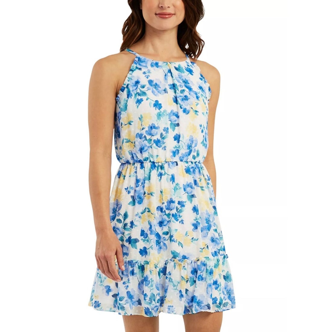 BCX Juniors Floral Pullover Mini Dress Blue XXS New With Tags (1 of 3)