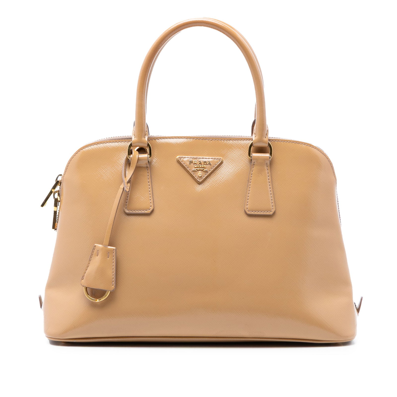 Prada Promenade Medium Saffiano Vernice Leather Satchel: Prada Promenade Medium Saffiano Vernice Leather Satchel This Prada Medium Saffiano Vernice Promenade Satchel is crafted from saffiano vernice leather and features rolled leather handles with a top zip