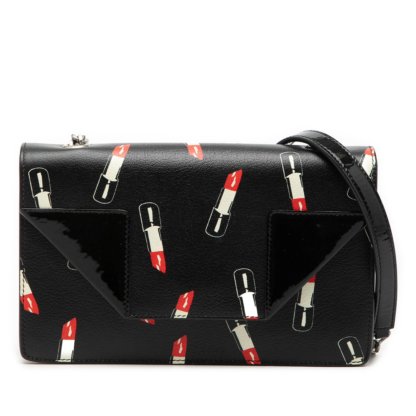 Saint Laurent Betty black calfskin lipstick print crossbody bag: Saint Laurent Betty black calfskin lipstick print crossbody bag This Saint Laurent Calfskin Lipstick Print Betty Crossbody bag features a printed leather exterior with a chain link strap and leather g