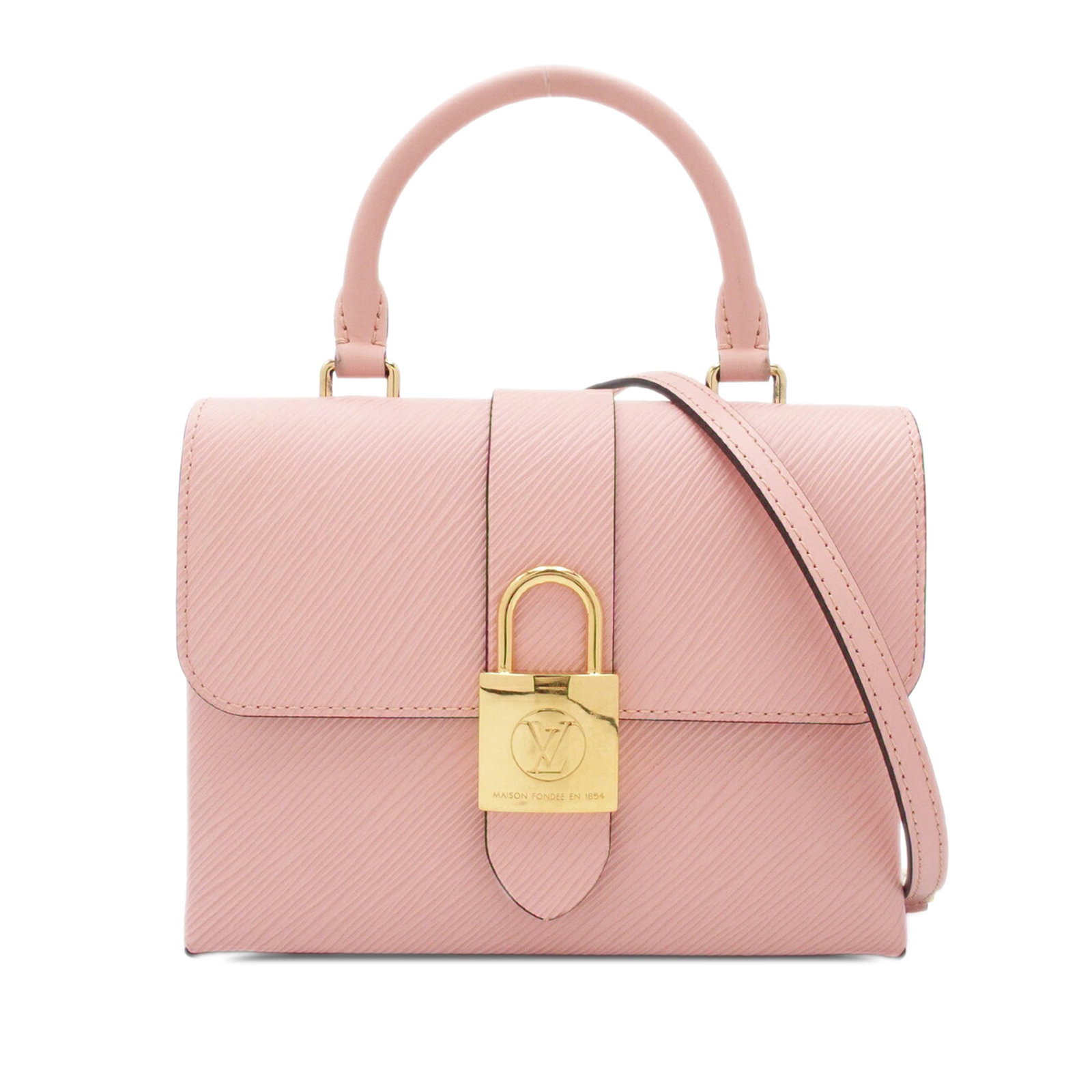 Louis Vuitton Locky BB Pink Epi Leather Top Handle Bag: Louis Vuitton Locky BB Pink Epi Leather Top Handle Bag Louis Vuitton Epi Locky BB bag from France, crafted in epi leather with a rolled leather top handle and a detachable flat leather strap. It featu