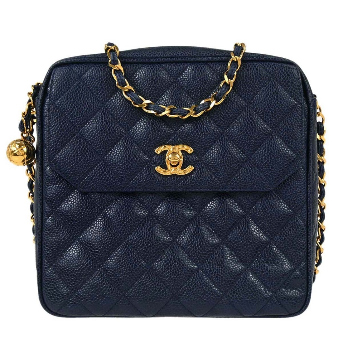 CHANEL Camera Bag Small Navy Caviar Skin Crossbody: CHANEL Camera Bag Small Navy Caviar Skin Crossbody Chanel camera bag in navy caviar skin with a zip closure and crossbody strap. The bag features two exterior pockets and an interior with one zipper p