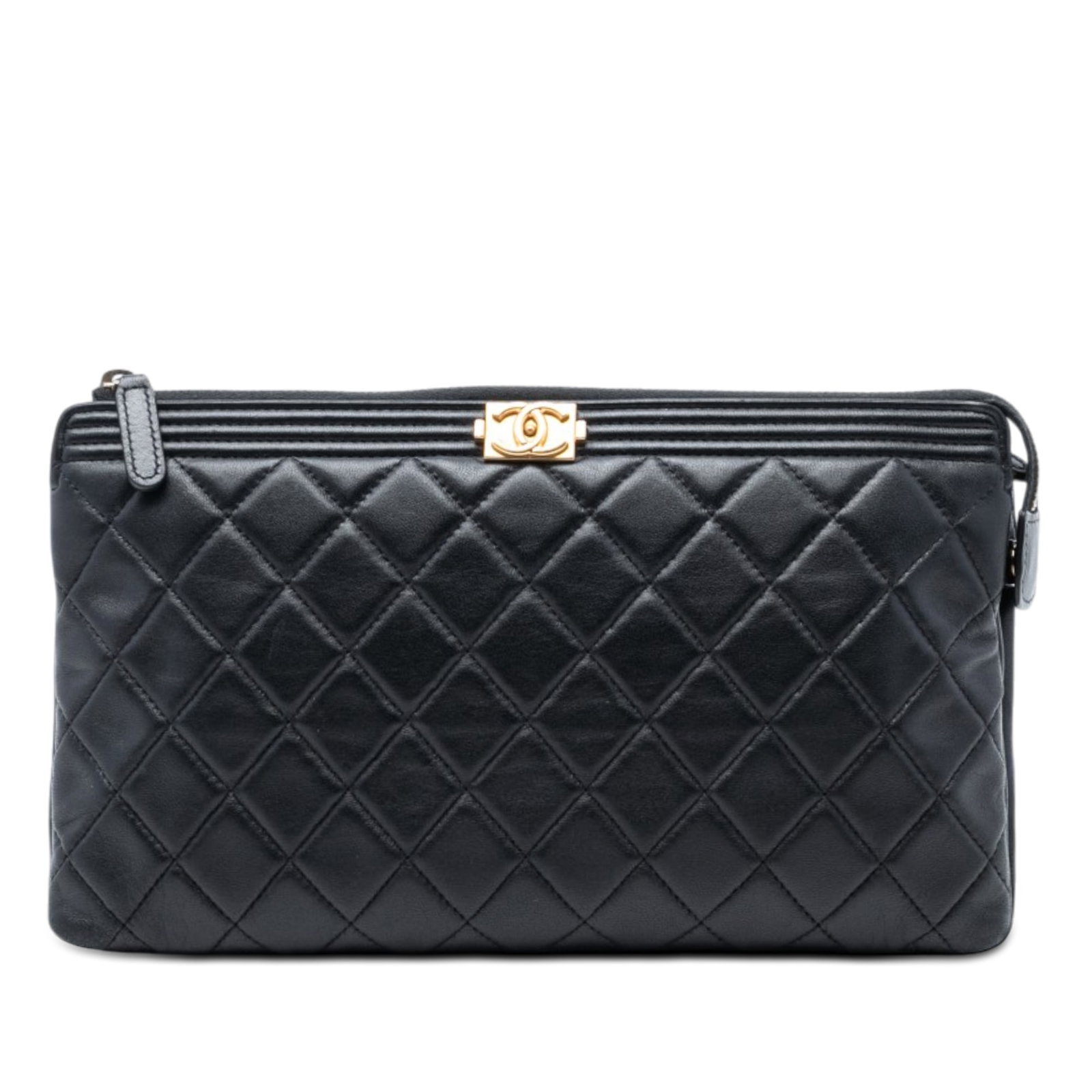 Chanel Boy Zip Clutch Black Quilted Lambskin Leather Bag (1 of 7)