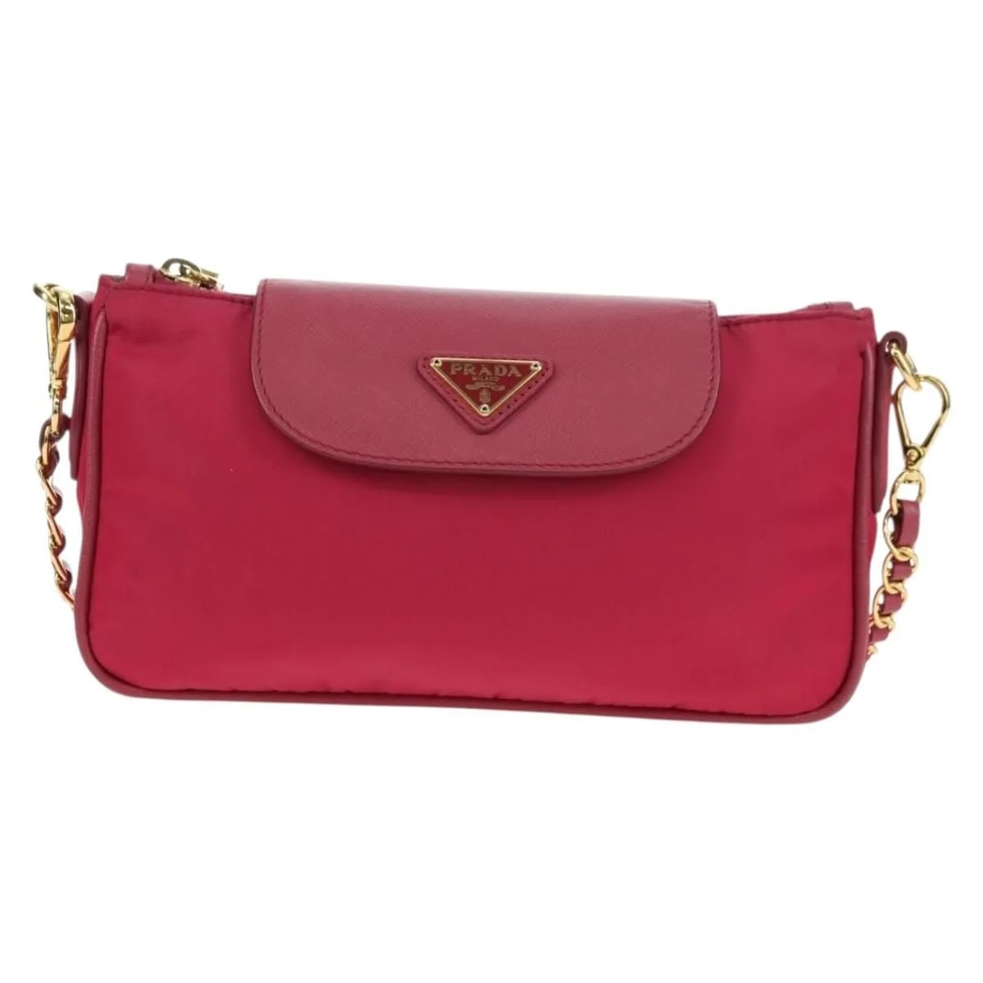 Prada Chain Pink Nylon Crossbody Bag Italy: Prada Chain Pink Nylon Crossbody Bag Italy This Prada Chain Crossbody Bag features a stylish combination of Tessuto nylon and Saffiano leather in a vibrant pink color. Designed for women, the bag offe