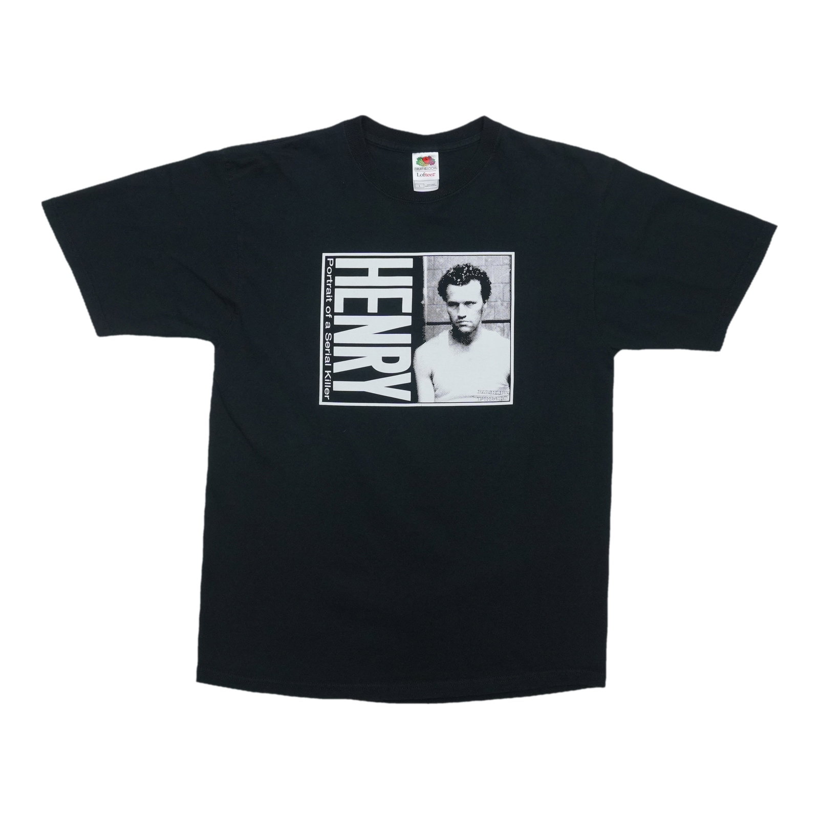 Vintage 1990s Henry Portrait of a Serial Killer black cotton tee: Vintage 1990s Henry Portrait of a Serial Killer black cotton tee This is an original vintage 1990s "Henry: Portrait of a Serial Killer" movie shirt. The shirt is not a modern reproduction and features