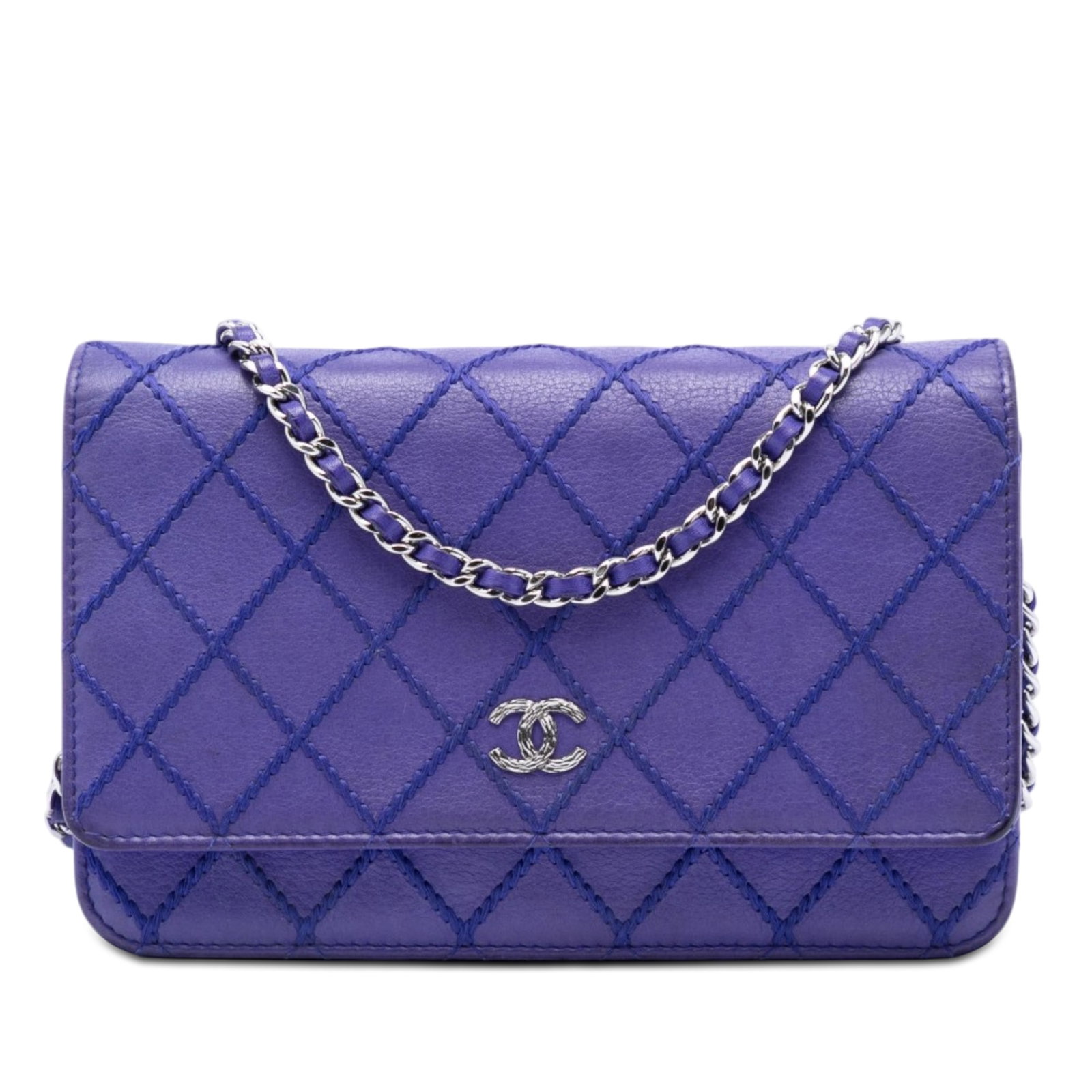 Chanel CC Quilted Calfskin Blue Wallet On Chain (1 of 7)